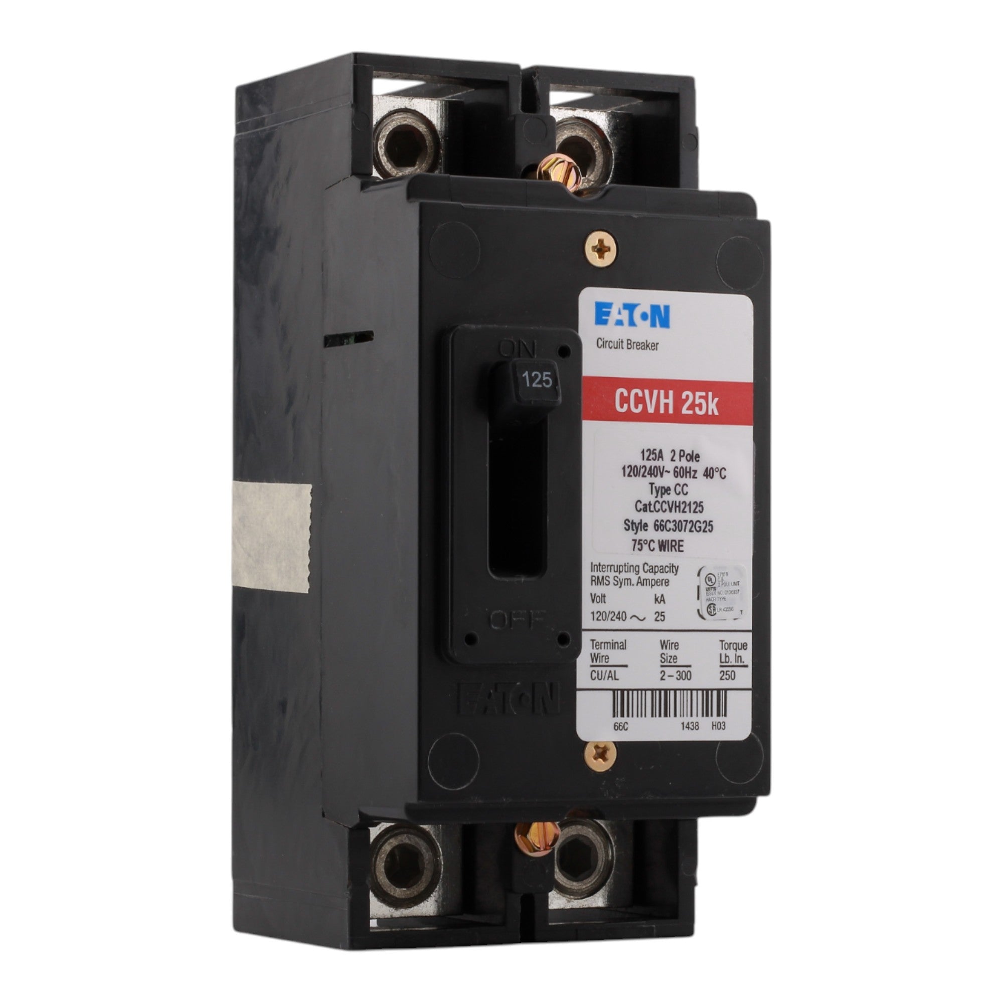Eaton Type CCV CCVH2125 125A 2P 120/240V Tenant Main Circuit Breaker