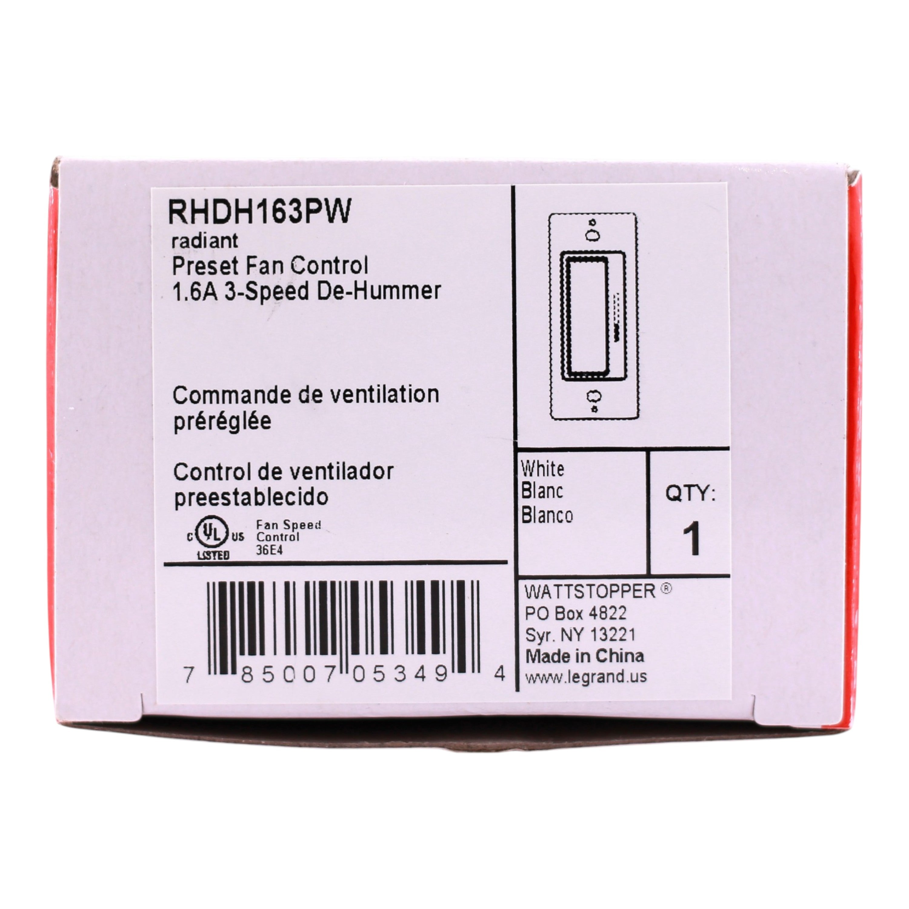 Legrand radiant, RHDH163PW, 1.6A, 120V, Single Pole/3-Way, De-Hummer Fan Speed Control, White - Image 3