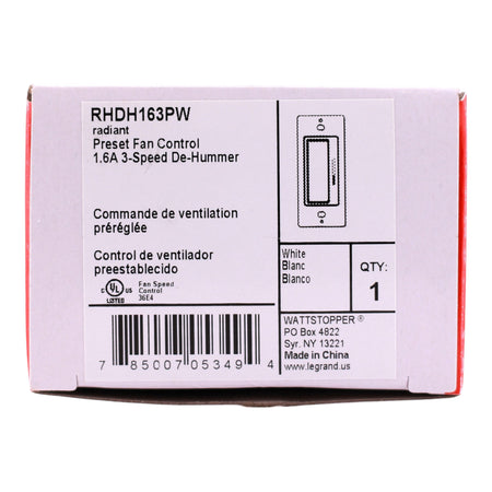 Legrand radiant, RHDH163PW, 1.6A, 120V, Single Pole/3-Way, De-Hummer Fan Speed Control, White - Image 3