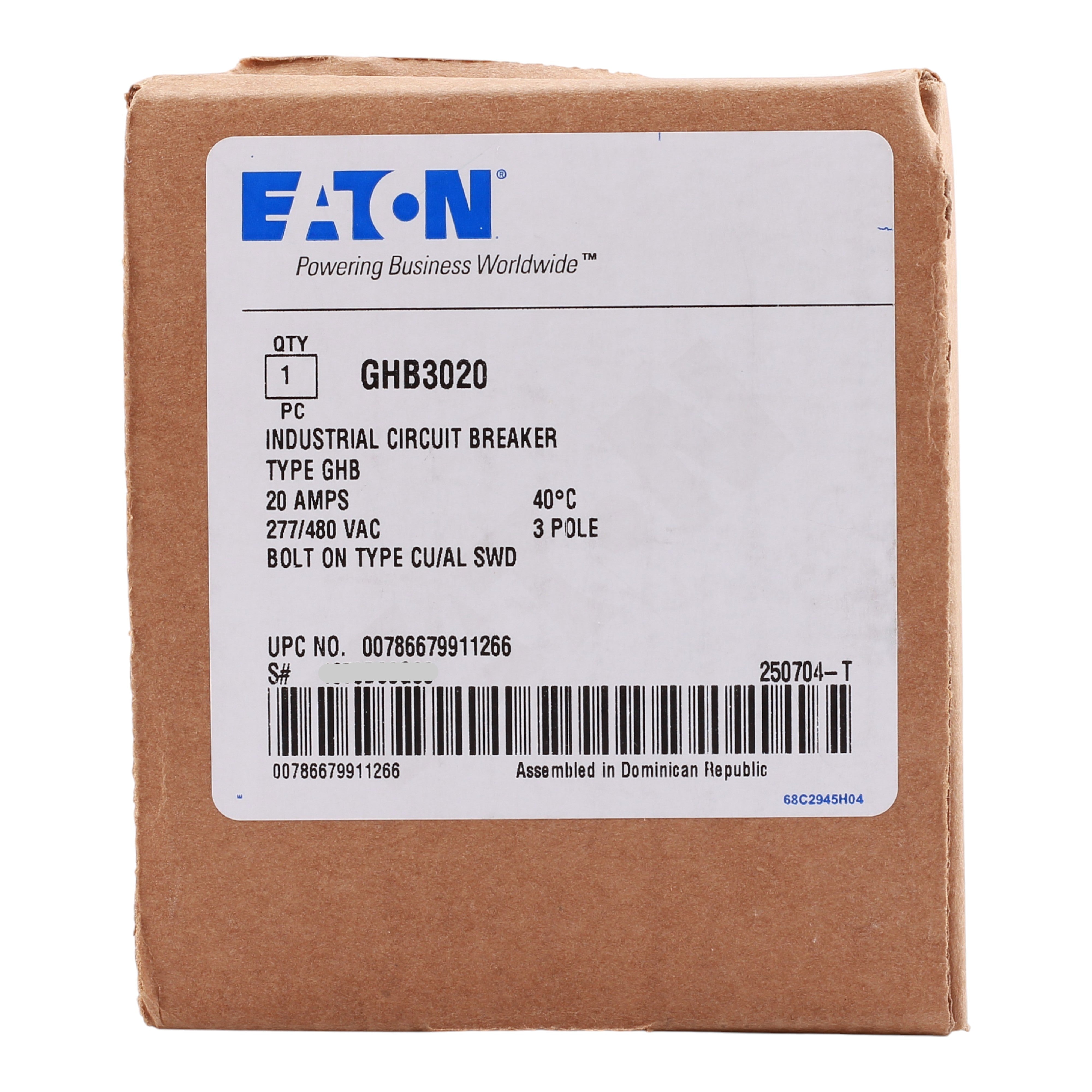 Eaton Series C GHB3020 20A 3P 480Y/277V Thermal-Magnetic Circuit Breaker - Image 3