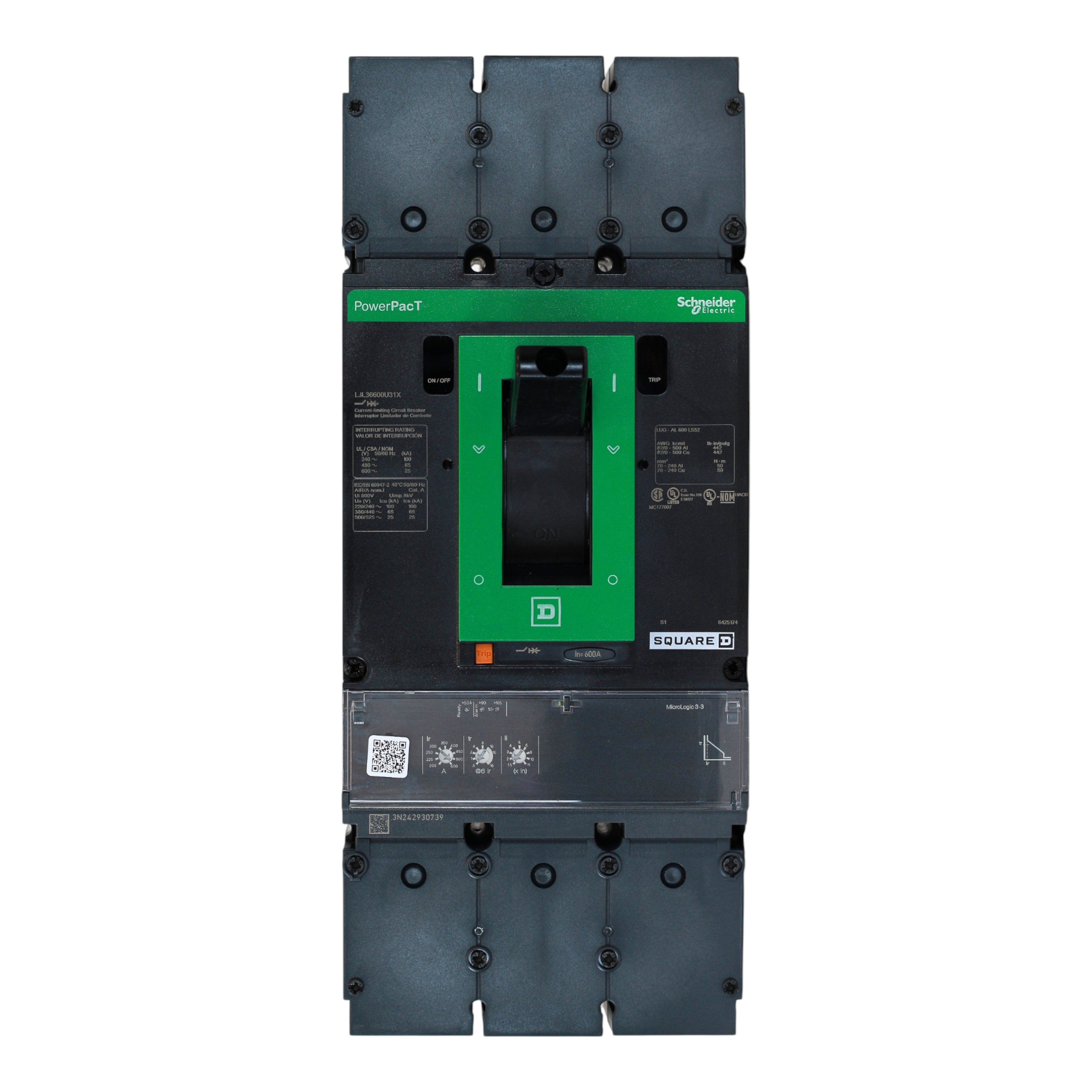 Square D PowerPacT LJL36600U31X 600A 3P 600V MicroLogic 3.3 L-Frame Circuit Breaker - Image 4