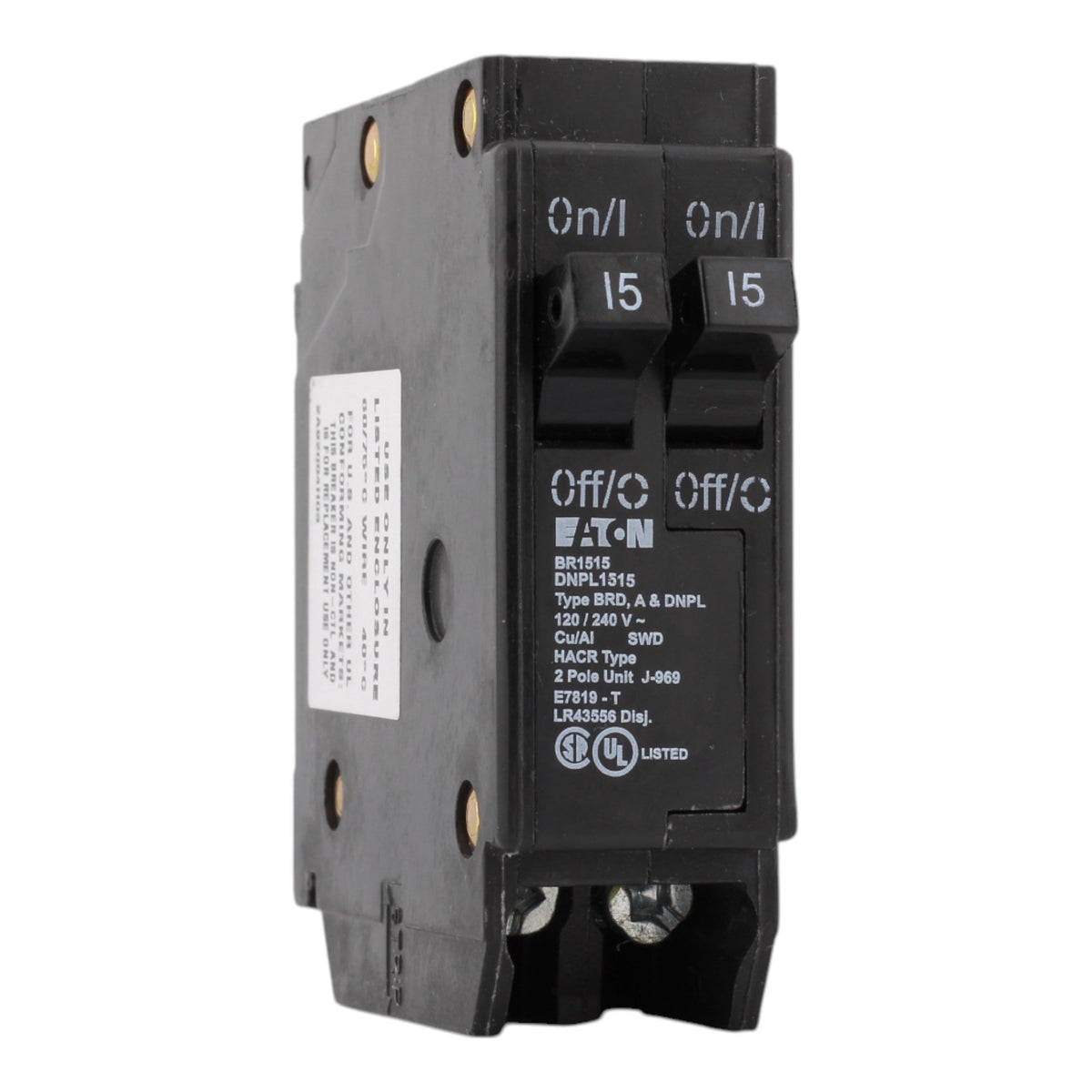 Eaton BR1515 15-15A, 120/240V, 1-Pole, Tandem Circuit Breaker, for Type BR Loadcenters.
