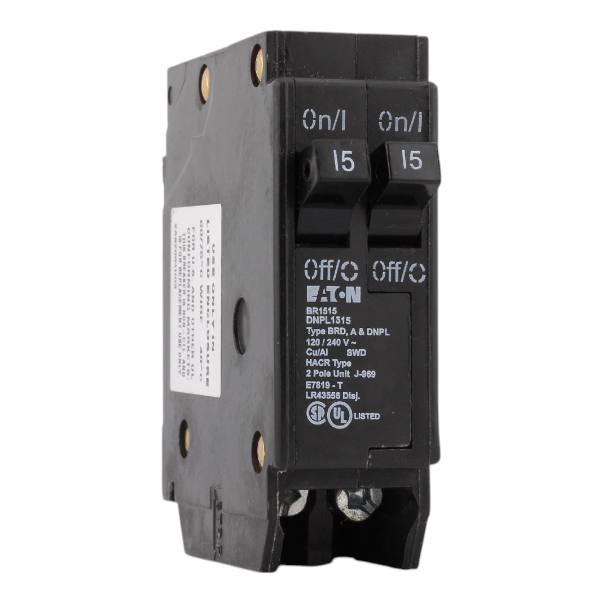 Eaton BR1515 15-15A, 120/240V, 1-Pole, Tandem Circuit Breaker, for Type BR Loadcenters.