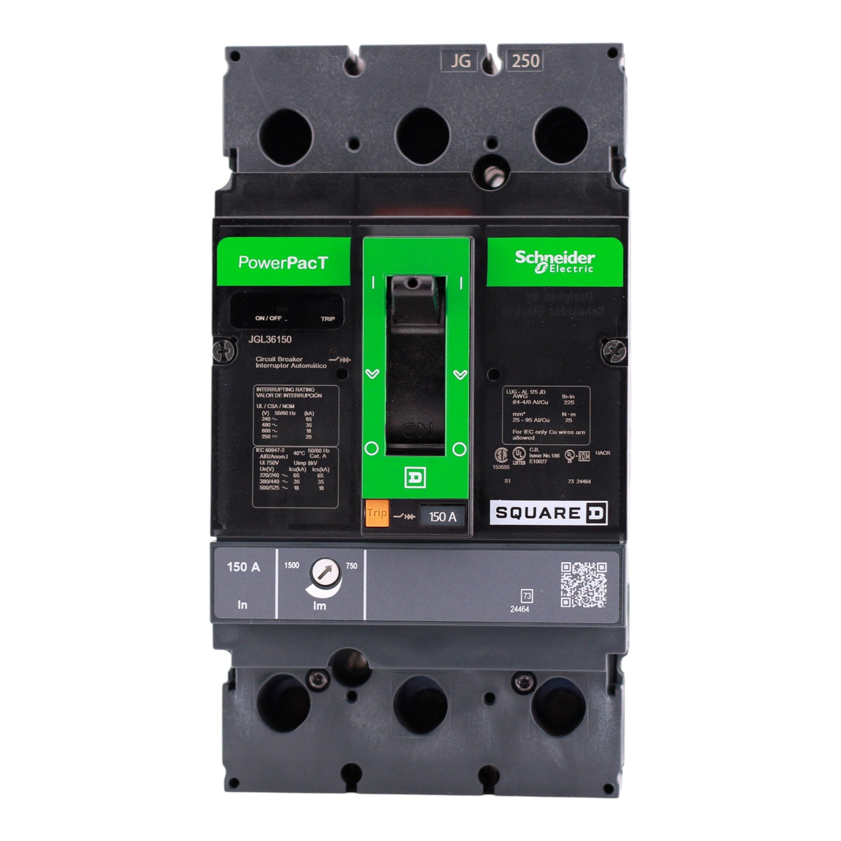 Square D PowerPacT J, JGL36150, 150A, 3P, 600V, 18kA, Lug-Lug, Circuit Breaker - Image 4