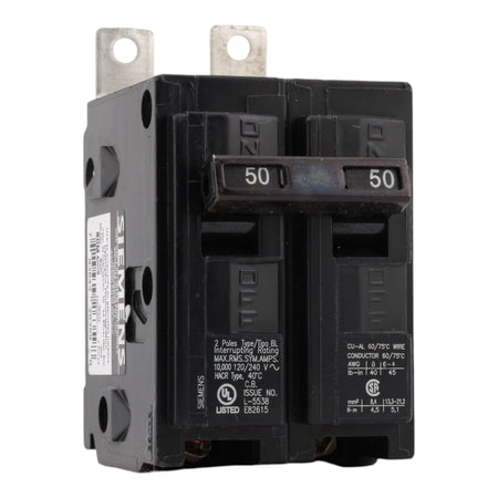 Siemens B250 50A 120/240V 2-Pole Thermal Magnetic Circuit Breaker, Type BL, 10kA Interrupt