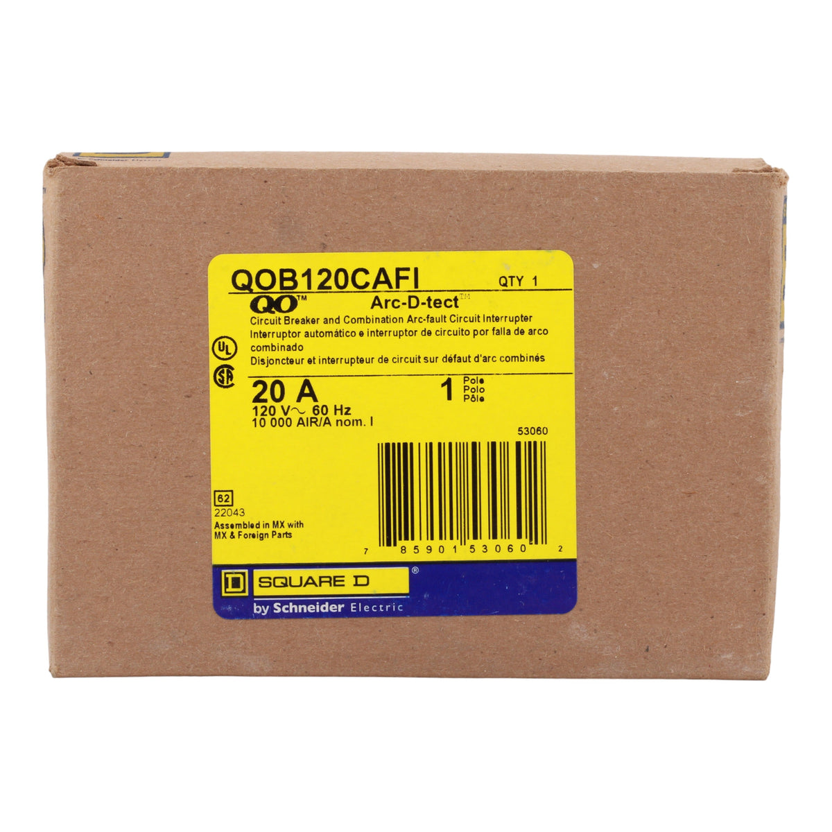 Square D QO QOB120CAFI 20A 1P 120V AFCI Pigtail Neutral Circuit Breaker - Image 3