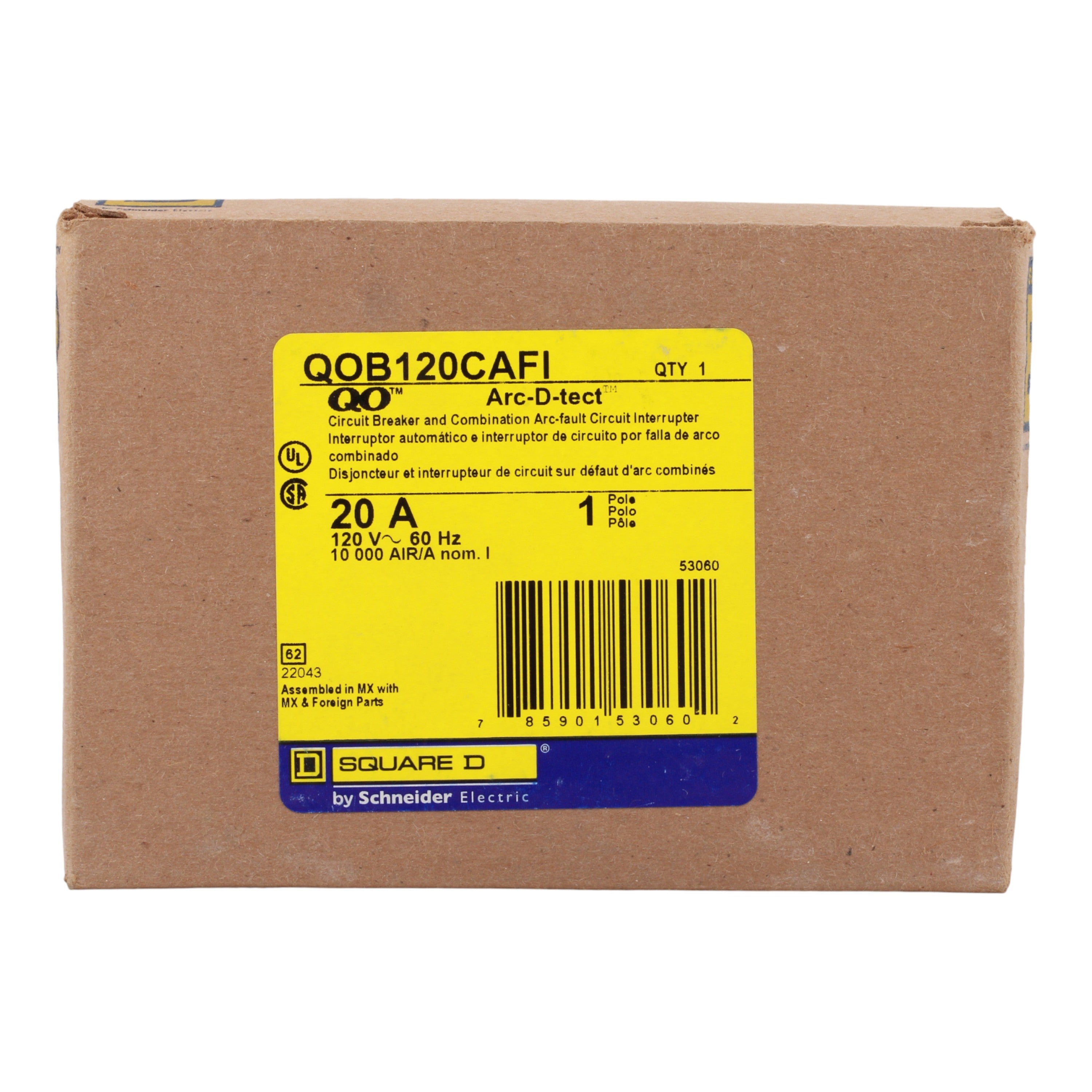 Square D QO QOB120CAFI 20A 1P 120V AFCI Pigtail Neutral Circuit Breaker - Image 3