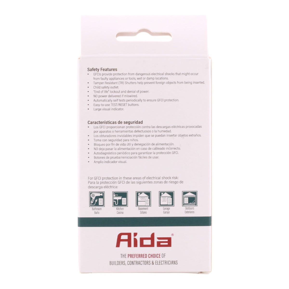 Aida 15A GFCI Receptacle w/ LED, Self-Test, TR, 120V, White - Image 4