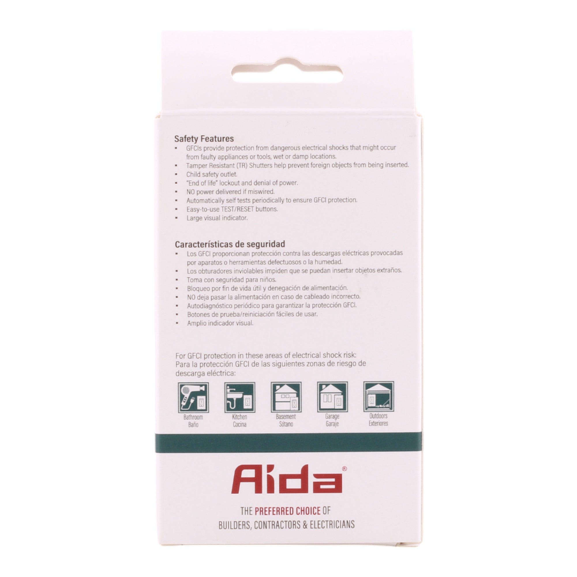 Aida 15A GFCI Receptacle w/ LED, Self-Test, TR, 120V, White - Image 4