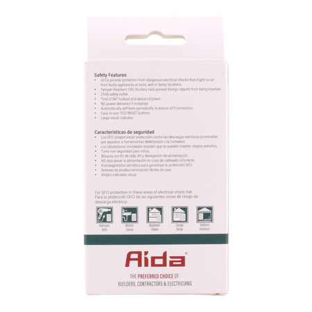 Aida 15A GFCI Receptacle w/ LED, Self-Test, TR, 120V, White - Image 4