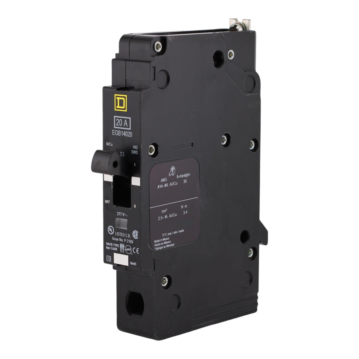 Square D, EGB14020, 20A, 1P, 277V, Bolt-On, Circuit Breaker - Image 2