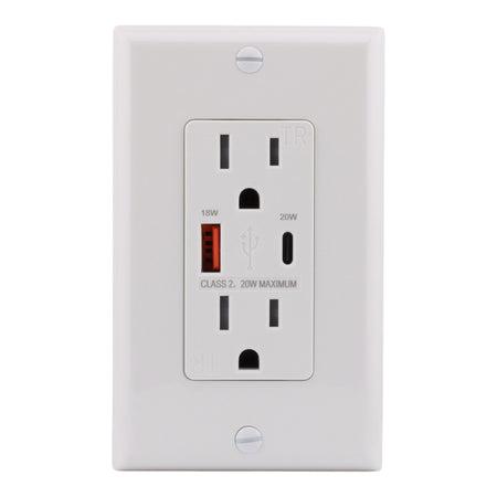 RES POWER 15A USB Outlet, Fast Charging, Type A/C, Tamper-Resistant, RES15USBACFC, White - Image 2