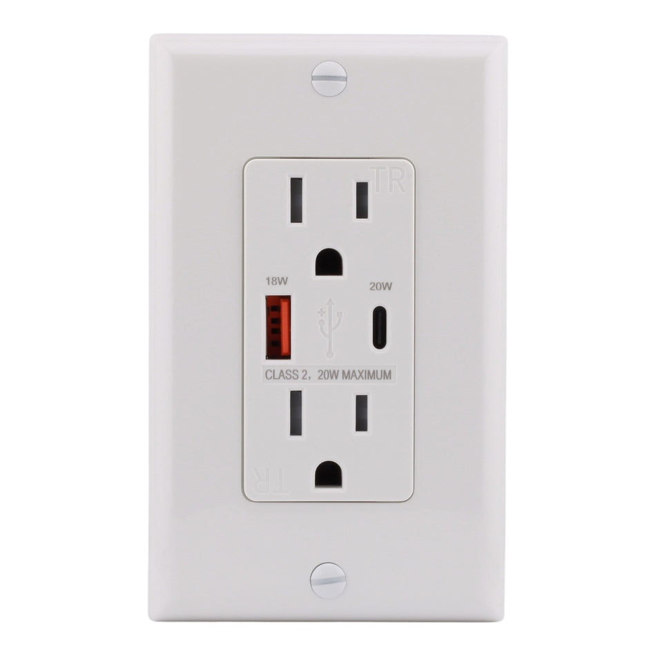 RES POWER 15A USB Outlet, Fast Charging, Type A/C, Tamper-Resistant, RES15USBACFC, White - Image 2