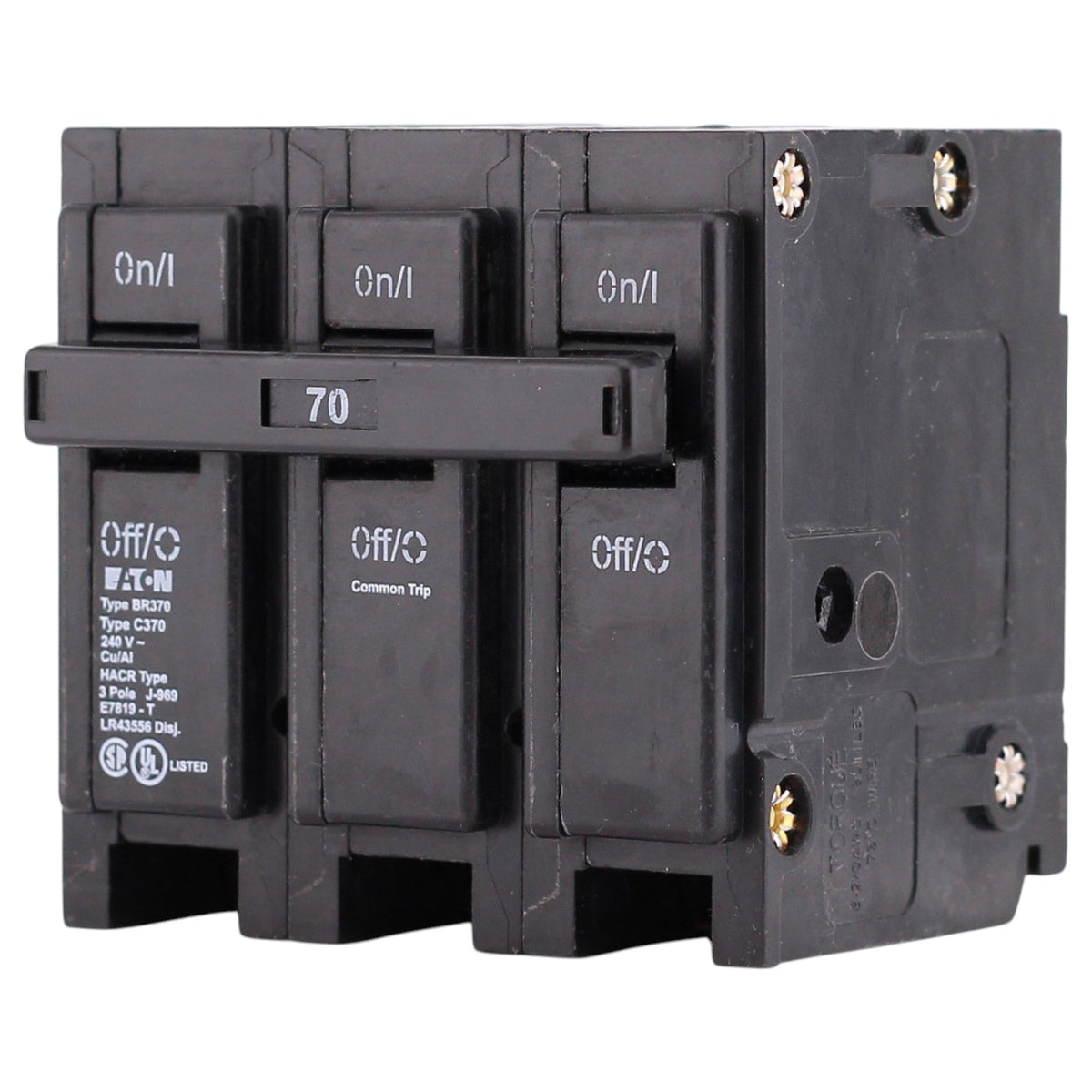 Eaton BR, BR370, 70A, 3P, 240V, Thermal Magnetic, Plug-On, Circuit Breaker - Image 3