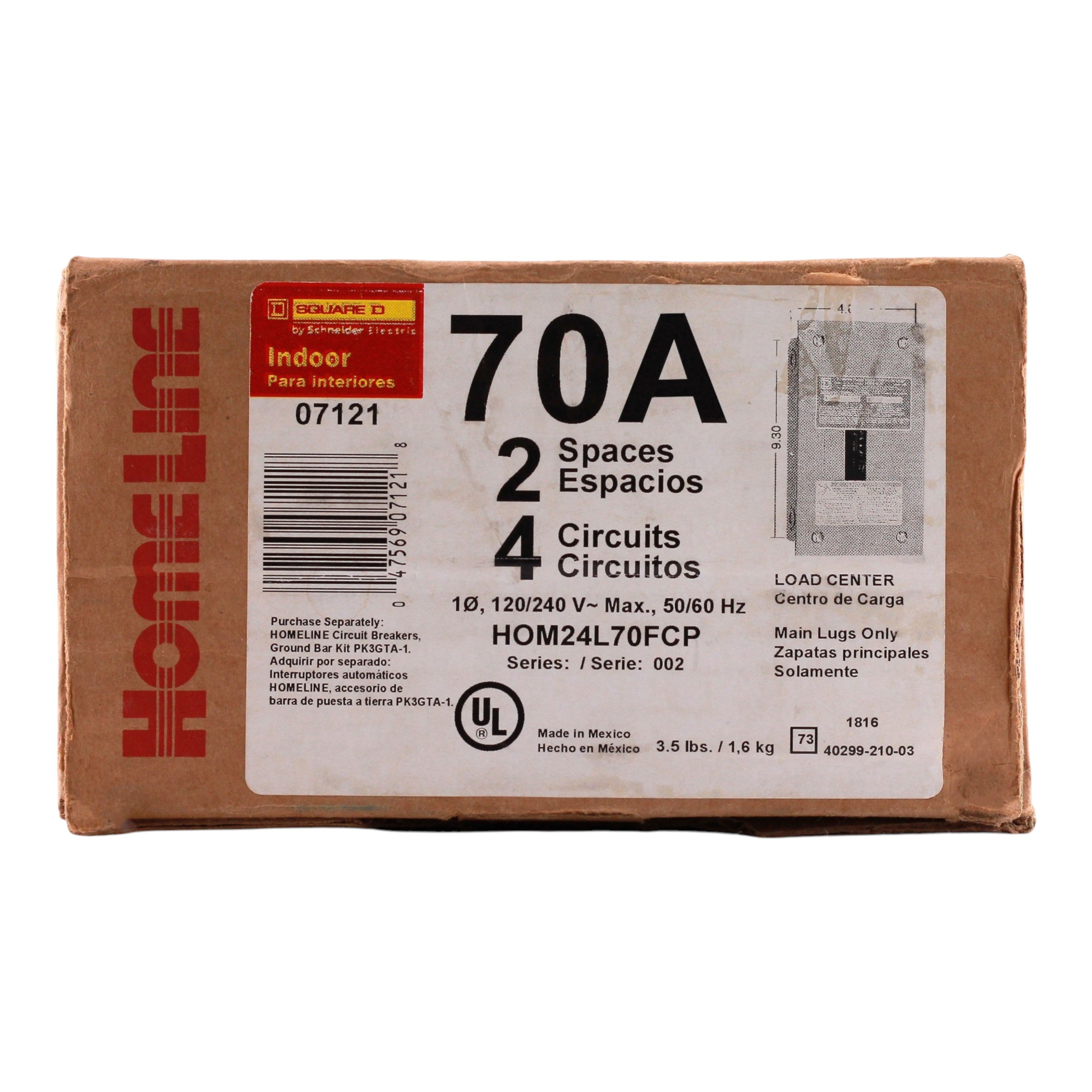 Square D Homeline, HOM24L70FCP, 70A, 2-Space, 4-Circuit, 120/240V, Fixed Main Lugs, NEMA 1, Load Center - Image 3