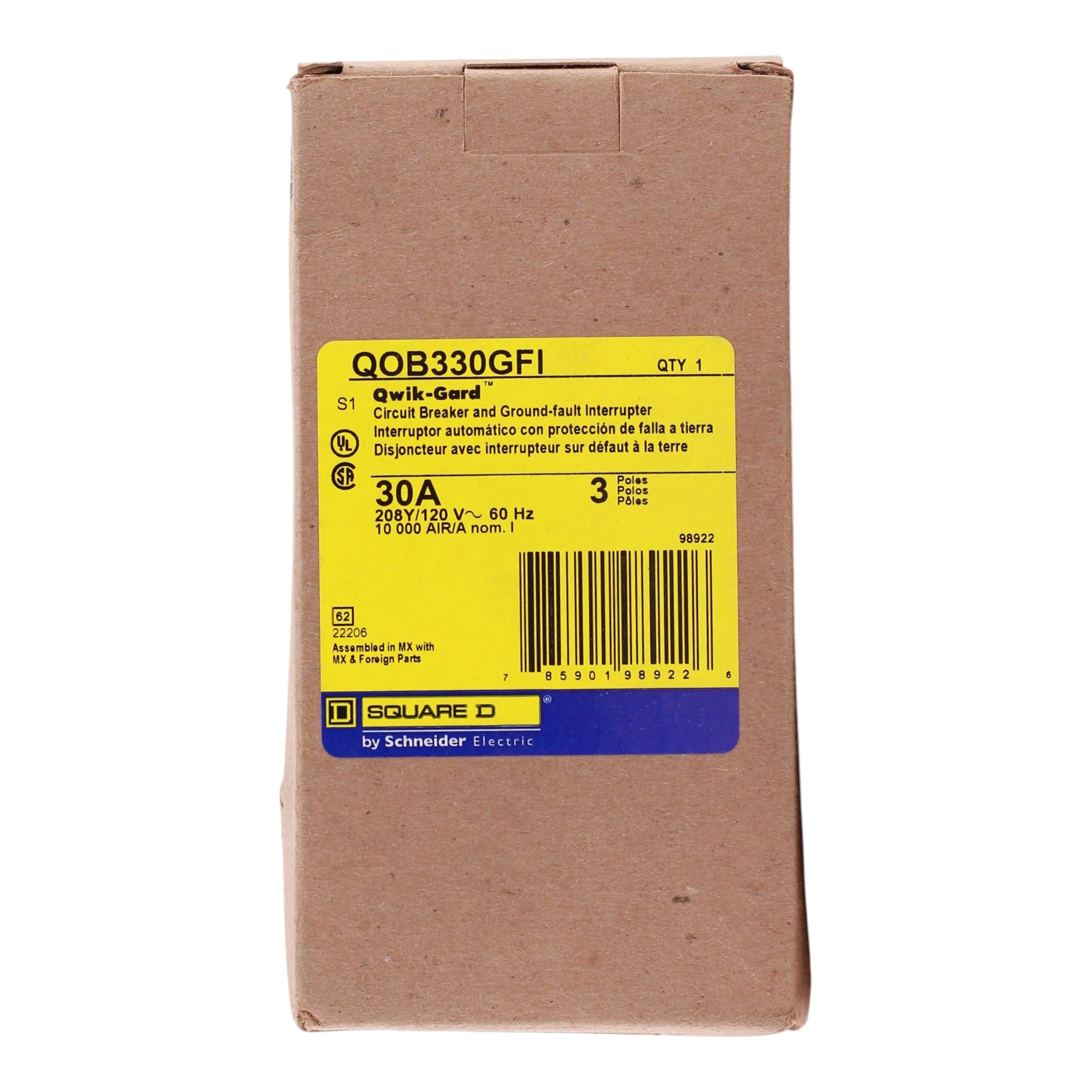 Square D QOB330GFI 30 Amp 3 Pole Circuit Breaker, GFCI Protection, 208Y/120V, Bolt-On, UL Listed - Image 3