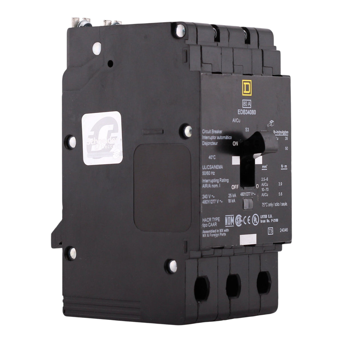 Square D E-Frame, EDB34080, 80A, 3P, 480Y/277VAC, 25kA, Bolt-On, Thermal Magnetic, Circuit Breaker - Image 3