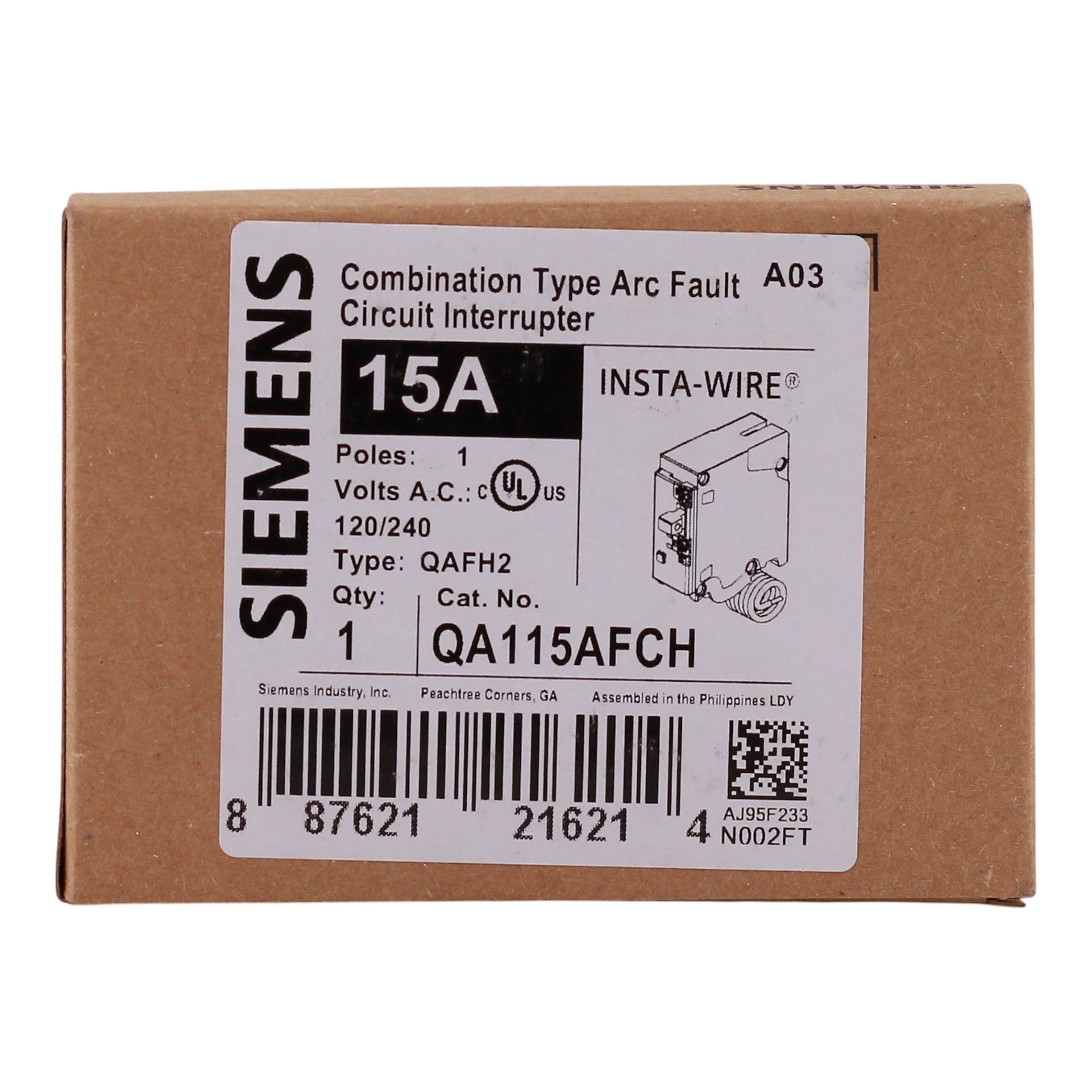 Siemens QAFH2, QA115AFCH, 15A, 1P, 120V, CAFCI, Pigtail Neutral, Circuit Breaker - Image 3