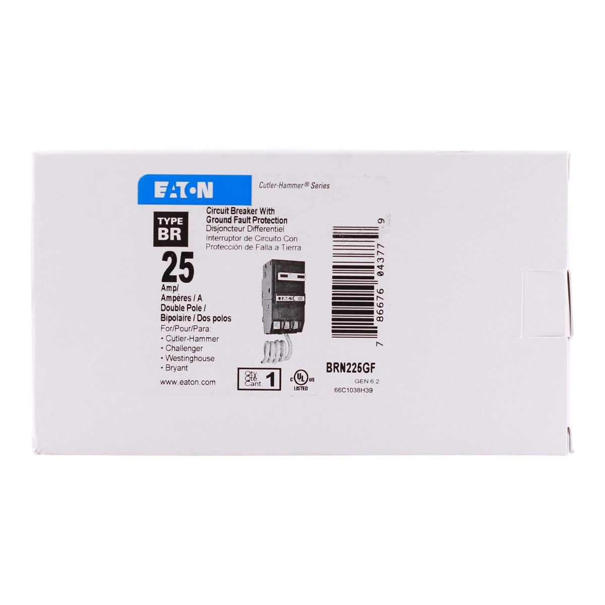 Eaton BR, BRN225GF, 25A, 2P, 120/240V, GFCI, Pigtail Neutral, Circuit Breaker - Image 3