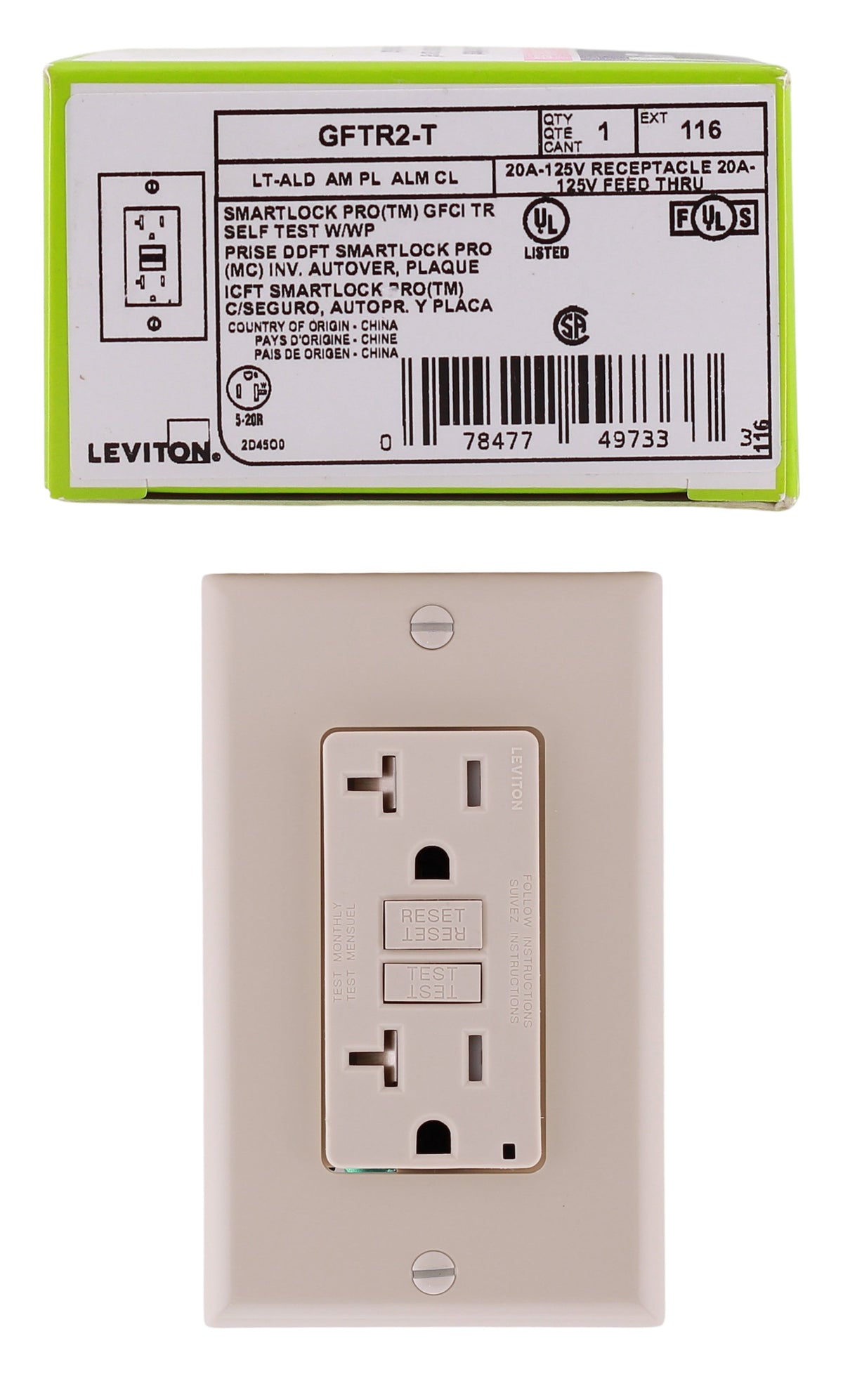Leviton SmartlockPro, GFTR2-T, 20A, 2P, 125V, Slim GFCI, Tamper-Resistant, Outlet - Image 4