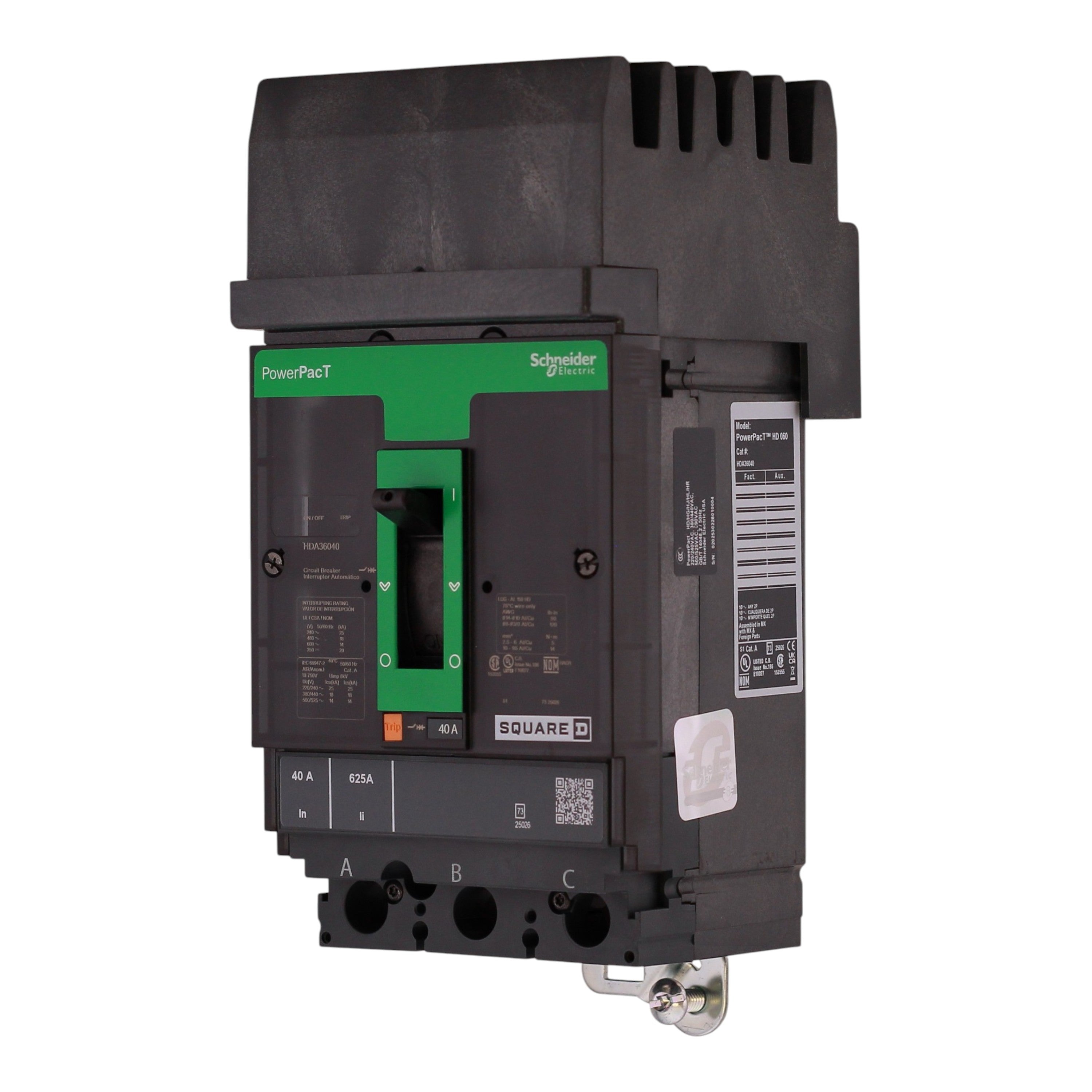 Square D PowerPacT H, HDA36040, 40A, 3P, 600VAC, 14kA, I-Line, Thermal Magnetic, Circuit Breaker - Image 2