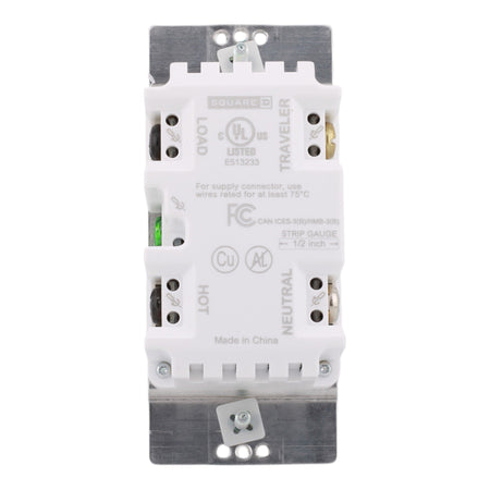 Square D SQR22601WH X Series 15A 600W Single Pole/3-Way Rocker Dimmer, Matte White Finish - Image 2