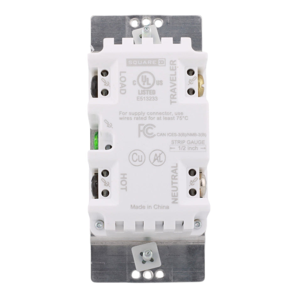 Square D SQR22601WH X Series 15A 600W Single Pole/3-Way Rocker Dimmer, Matte White Finish - Image 2