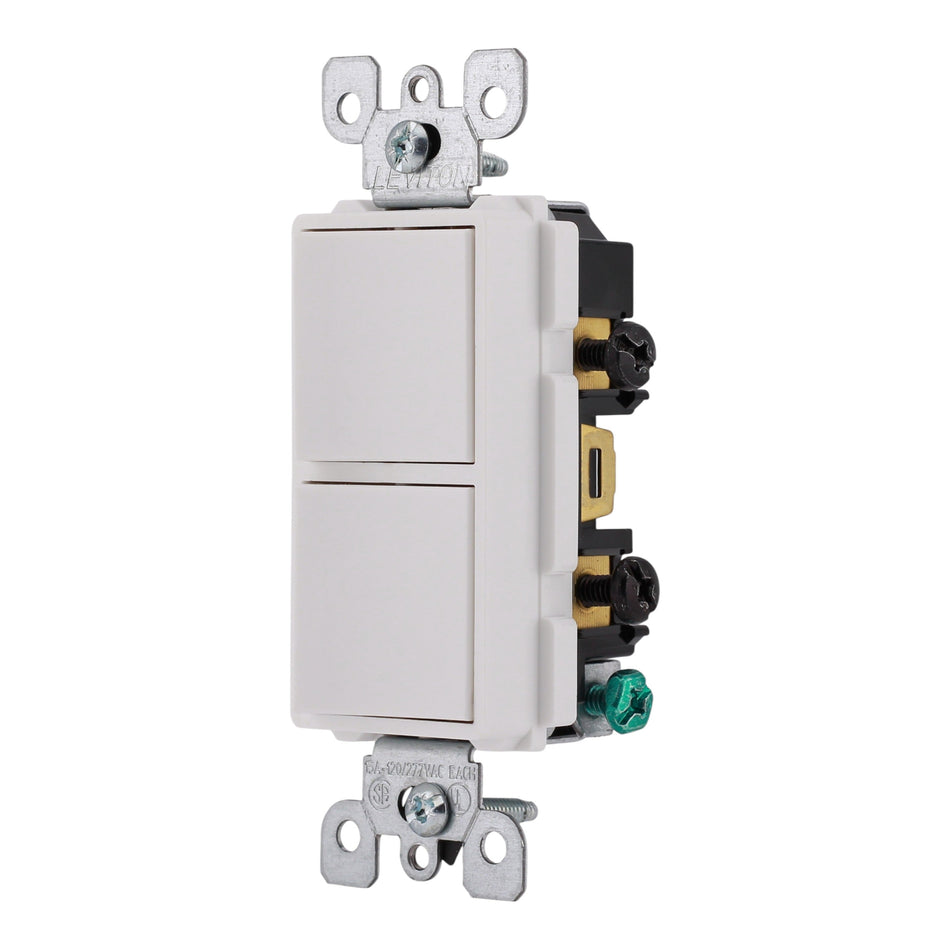 Leviton Decora 5634-W 15A Single-Pole / Single-Pole Combination Switch White - Image 2