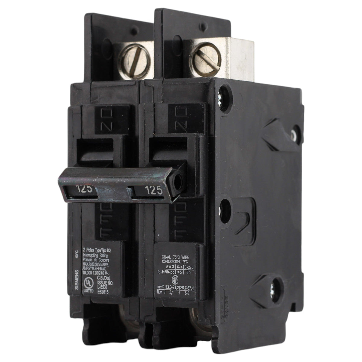 Siemens BQ, BQ2B125L, 125A, 2P, 120/240V, Bolt-On, Lug-In/Lug-Out, Circuit Breaker - Image 3