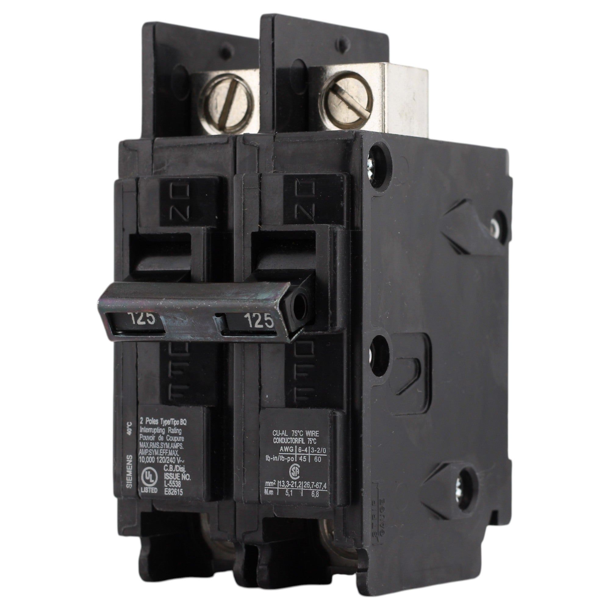 Siemens BQ, BQ2B125L, 125A, 2P, 120/240V, Bolt-On, Lug-In/Lug-Out, Circuit Breaker - Image 3