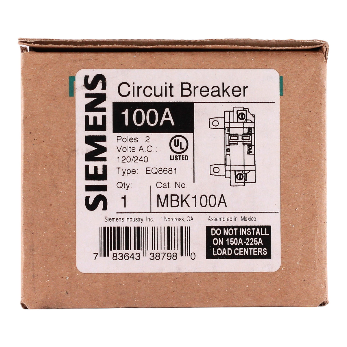 Siemens MBK, MBK100A, 100A, 2P, 120/240V, Main Breaker Kit, Circuit Breaker - Image 3