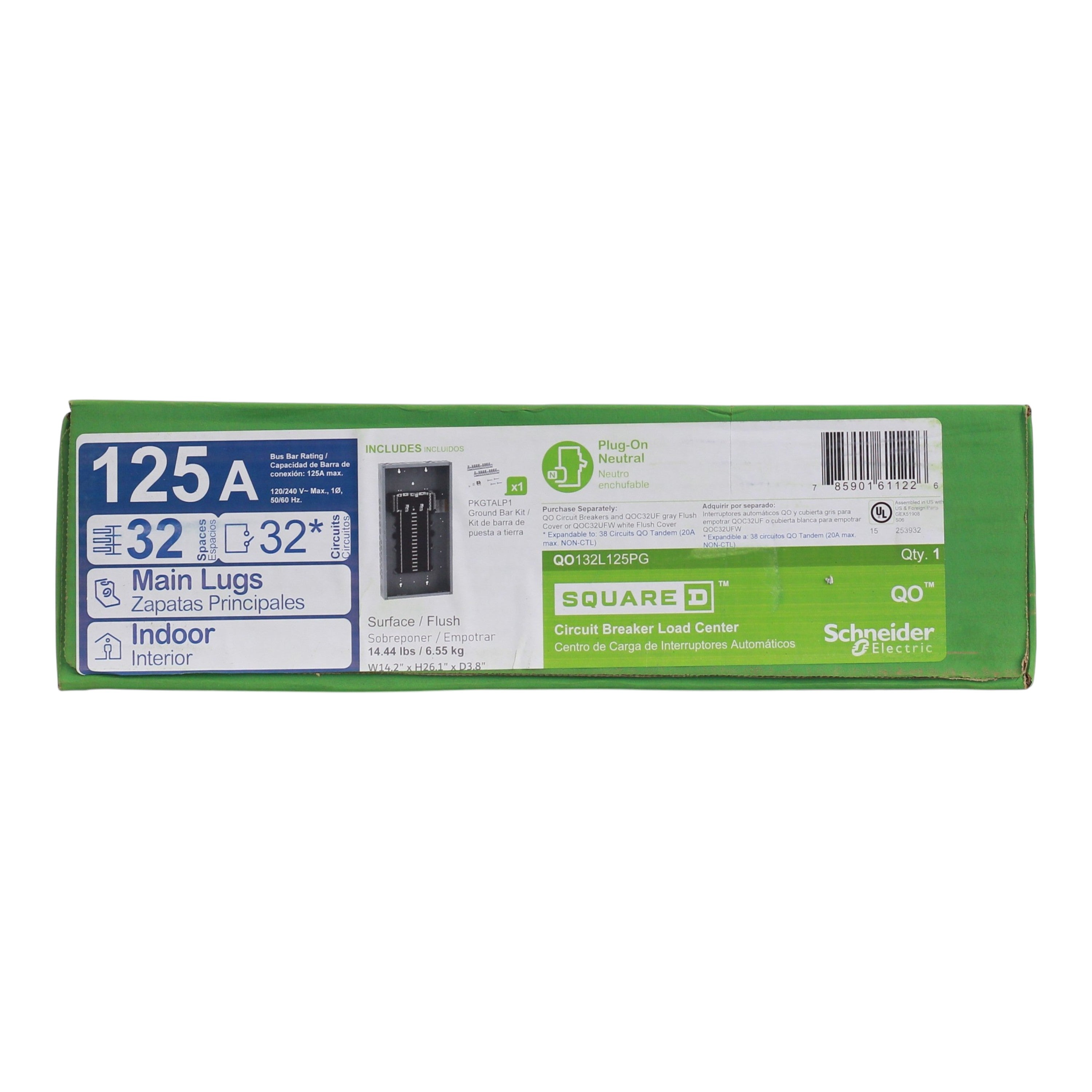 Square D QO, QO132L125PG, 125A, 32-Space, 38-Circuit, 120/240V, PoN, Main Lug, Load Center - Image 3