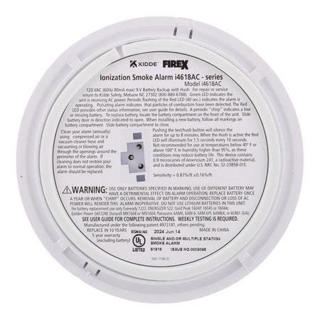 Kidde i4618AC Hardwired 120V Smoke Alarm with 9V Battery - Image 3