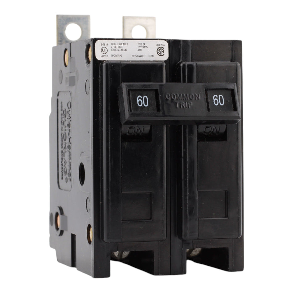 Eaton BAB2060, 60A, 120/240V, 2-Pole, 10kAIC, Quicklag Industrial Thermal-Magnetic Circuit Breaker, Bolt-On