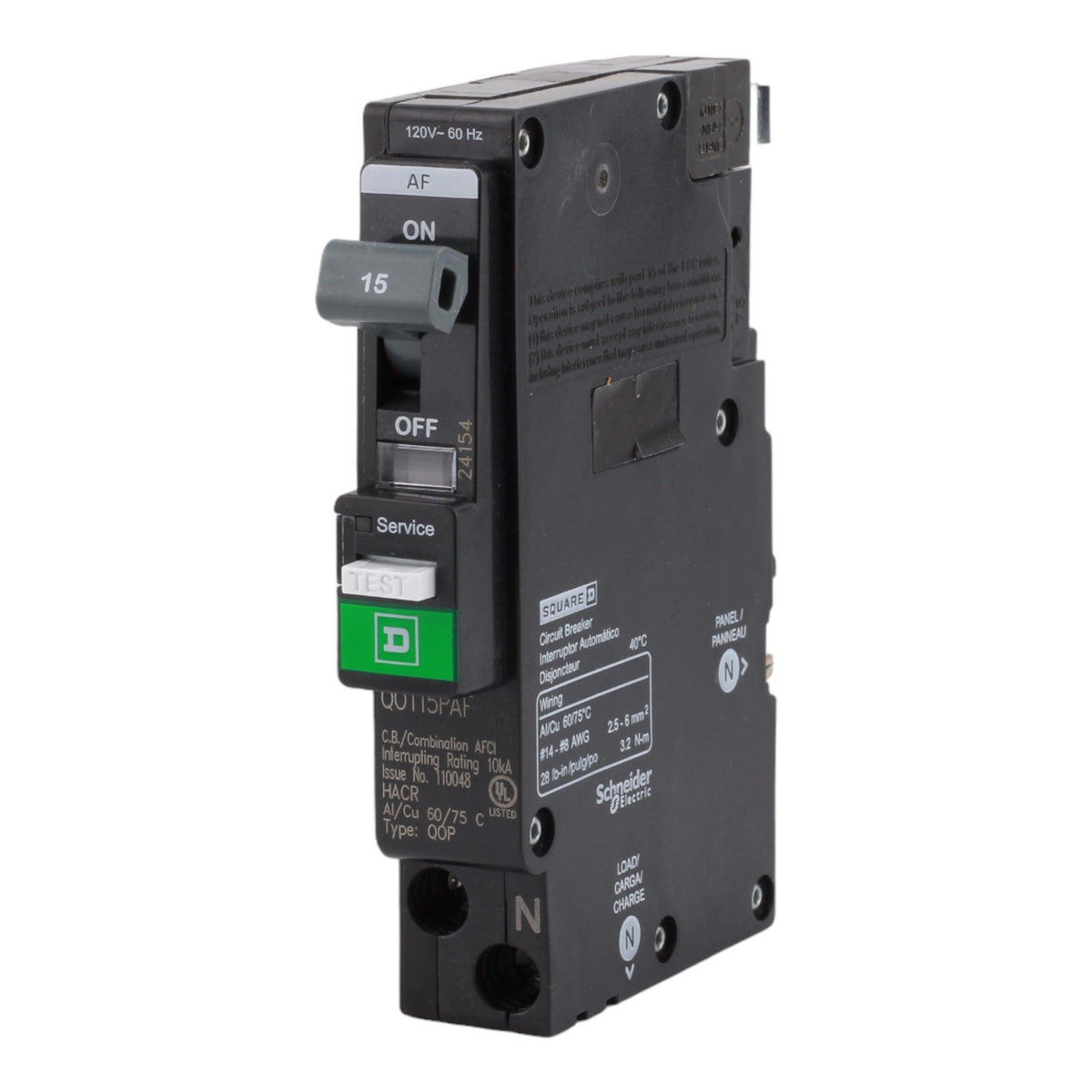 Square D QO QO115PAF 15A 1P 120V AFCI Plug on Neutral Circuit Breaker Circuit Breaker - Image 3