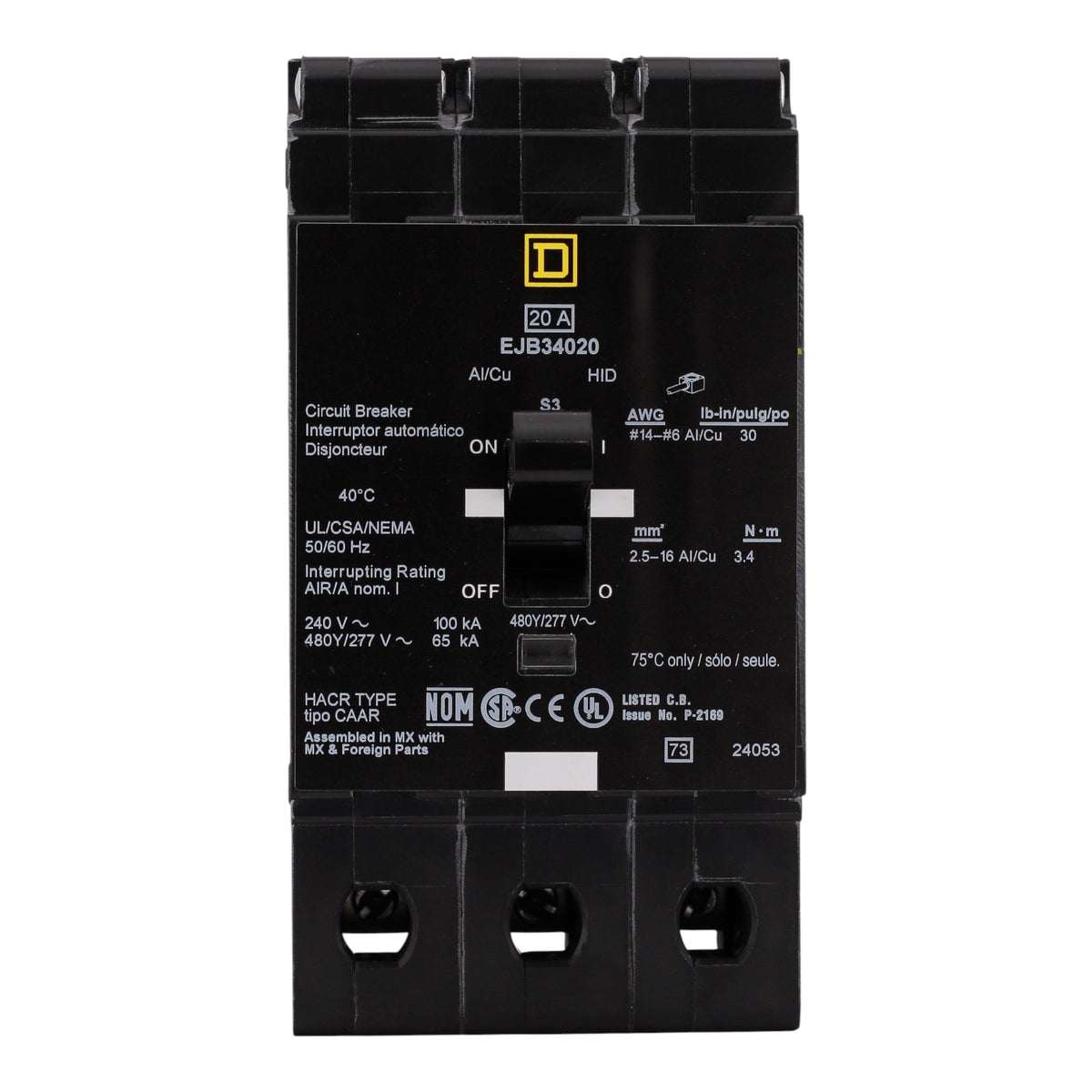 Square D E-Frame, EJB34020, 20A, 3P, 480Y/277V, Bolt-On Circuit Breaker - Image 4