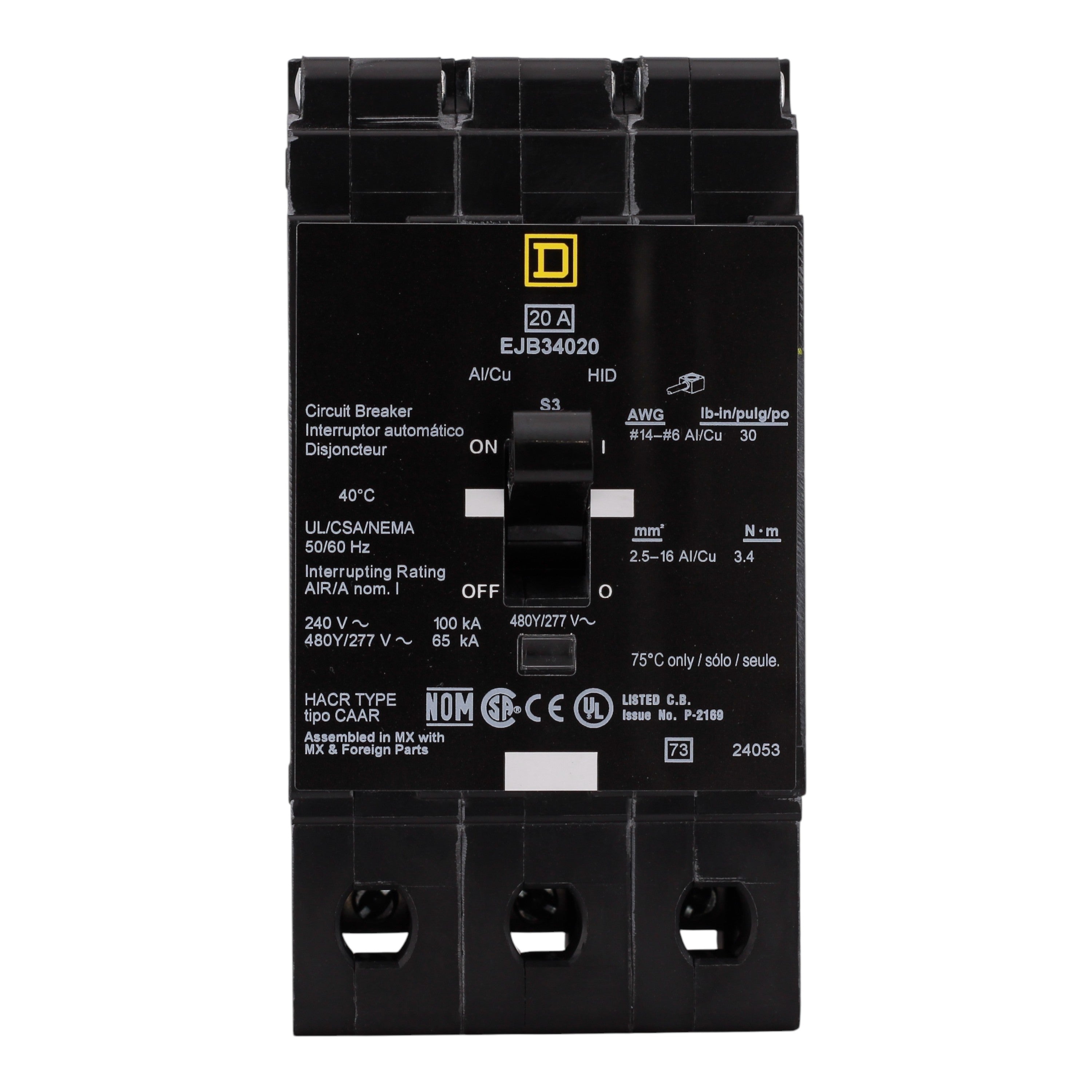 Square D E-Frame, EJB34020, 20A, 3P, 480Y/277V, Bolt-On Circuit Breaker - Image 4
