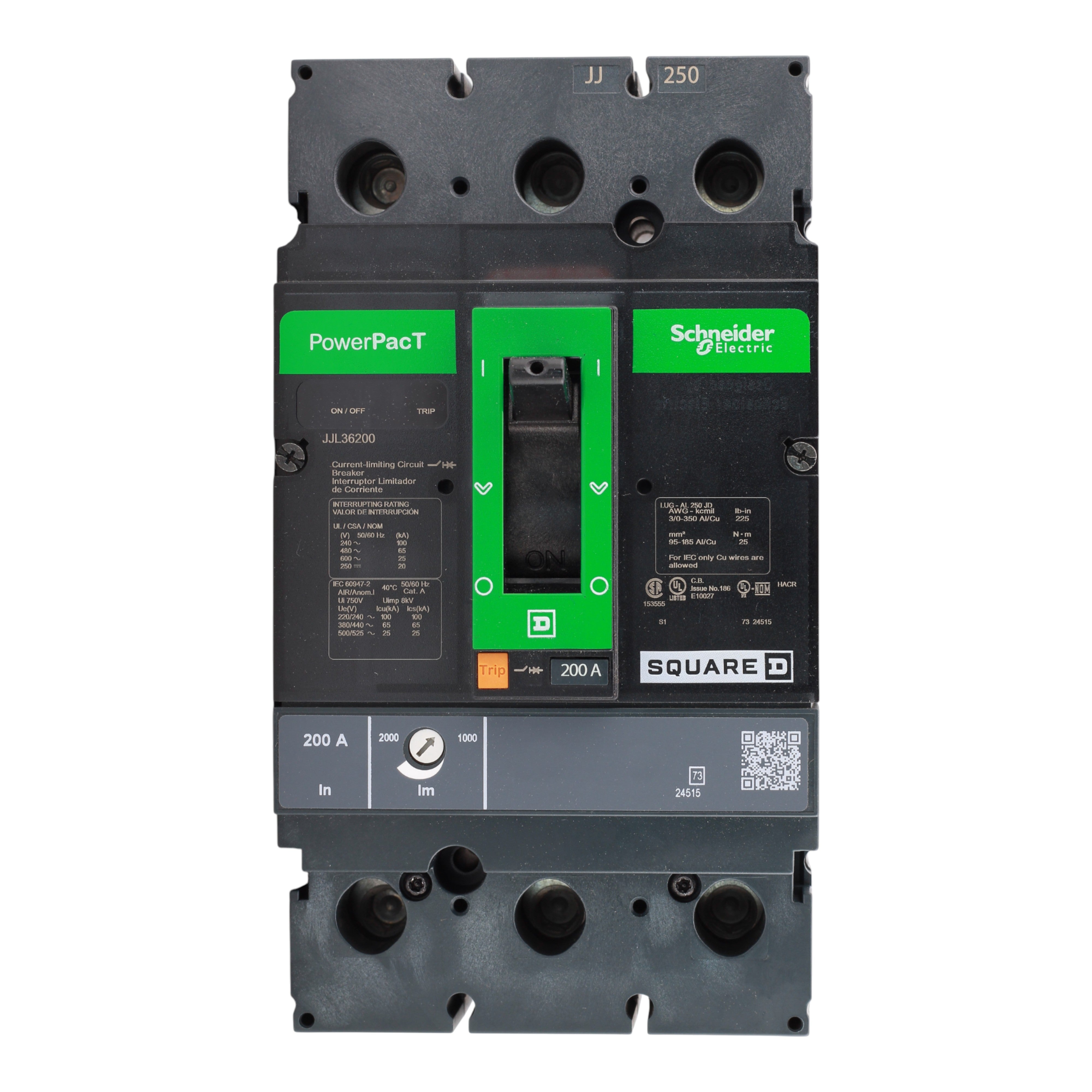 Square D PowerPacT JJL36200 200A 3P 600V Thermal-Magnetic Circuit Breaker - Image 4