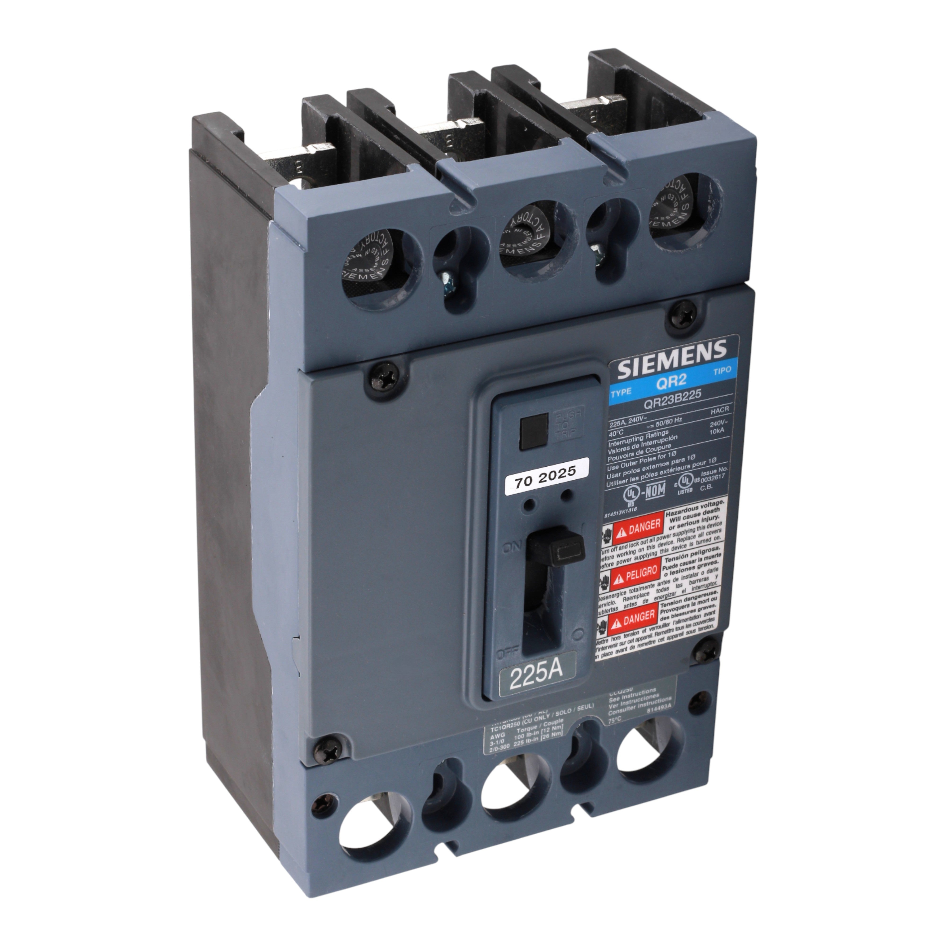 Siemens QR US2:QR23B225 225A 3P 240V Thermal-Magnetic Circuit Breaker