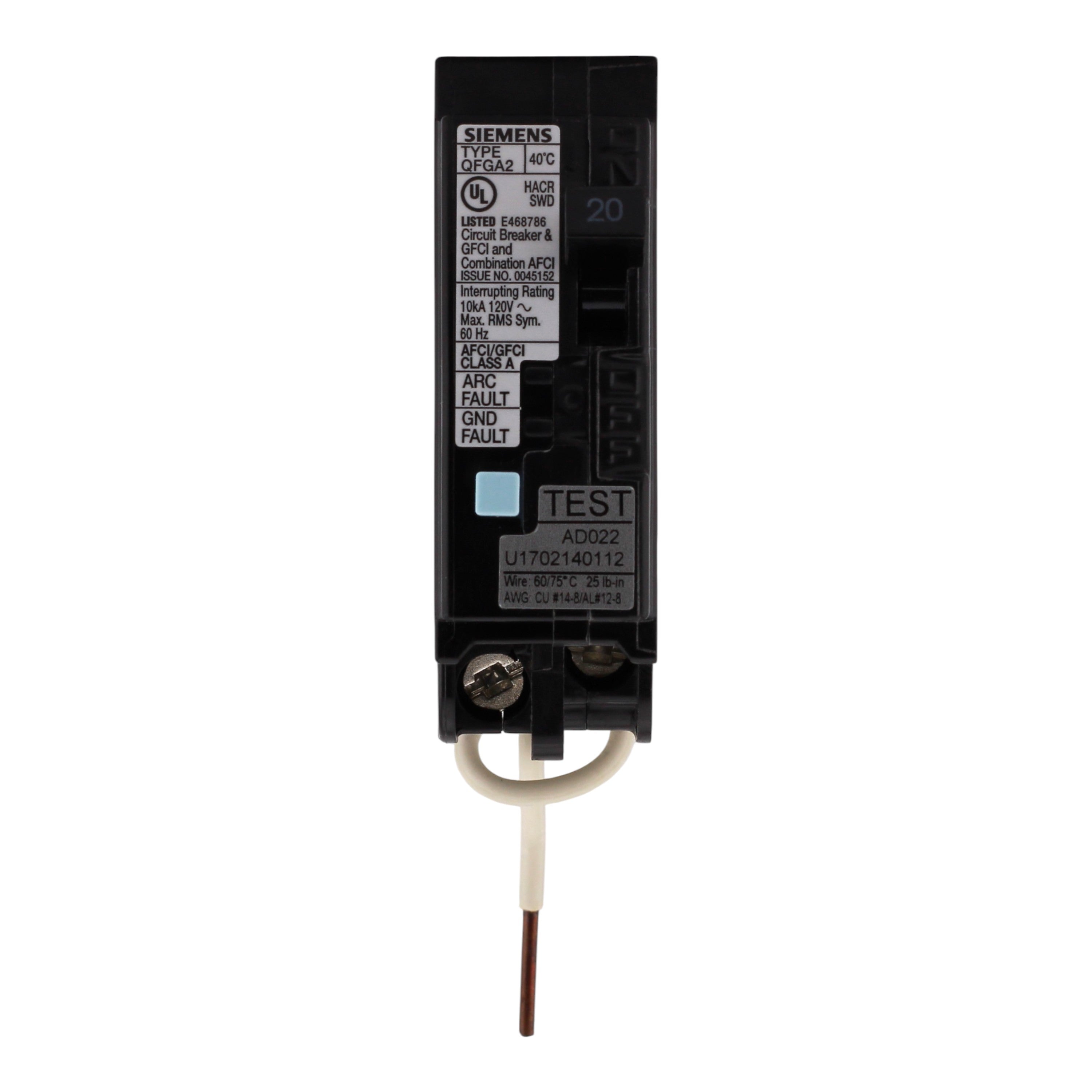 Siemens Q Q120DFWG 20A 1P 120V AFCI/GFCI Short Pigtail Neutral Circuit Breaker - Image 4