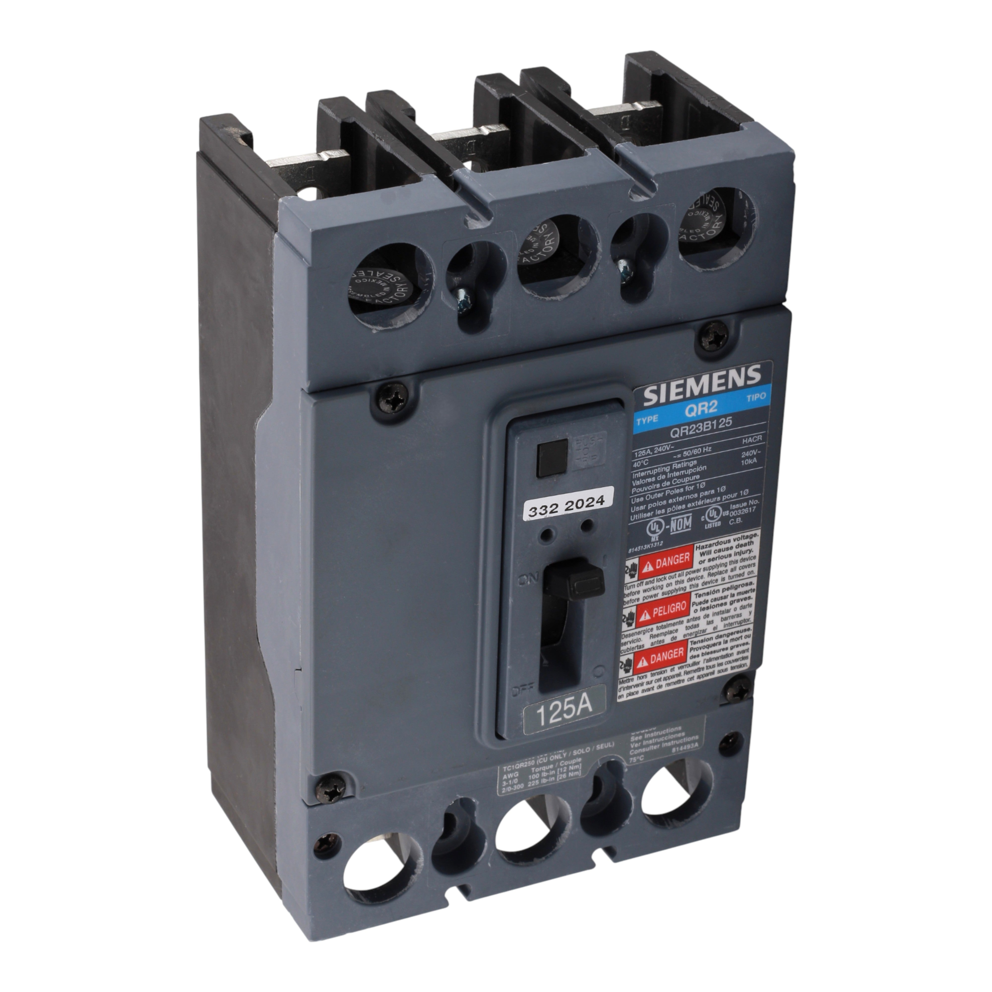 Siemens QR23B125 125A 3P 240V Thermal-Magnetic Circuit Breaker