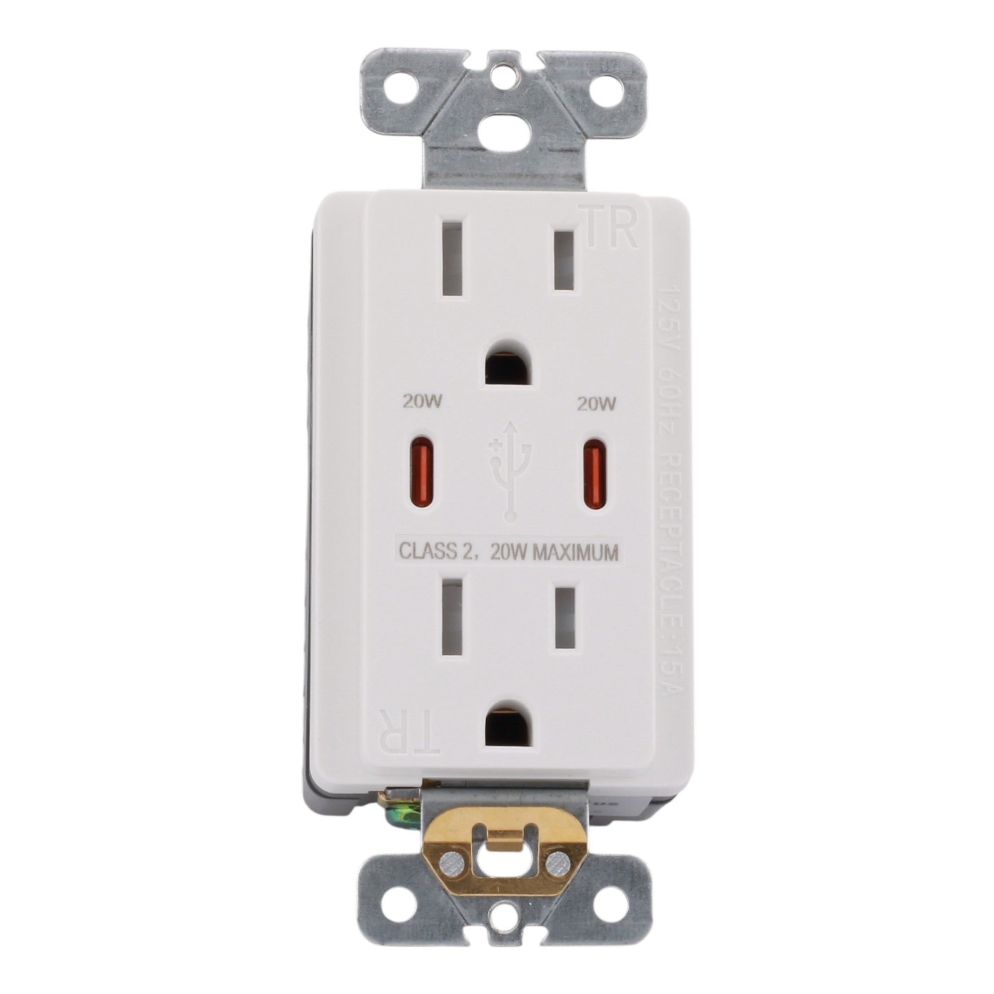 RES POWER 15A USB Outlet, Fast Charging, Type C/C, Tamper-Resistant, cULus Listed, White - Image 3