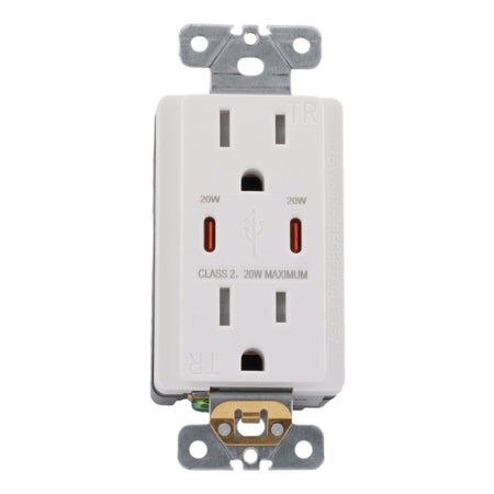 RES POWER 15A USB Outlet, Fast Charging, Type C/C, Tamper-Resistant, cULus Listed, White - Image 3