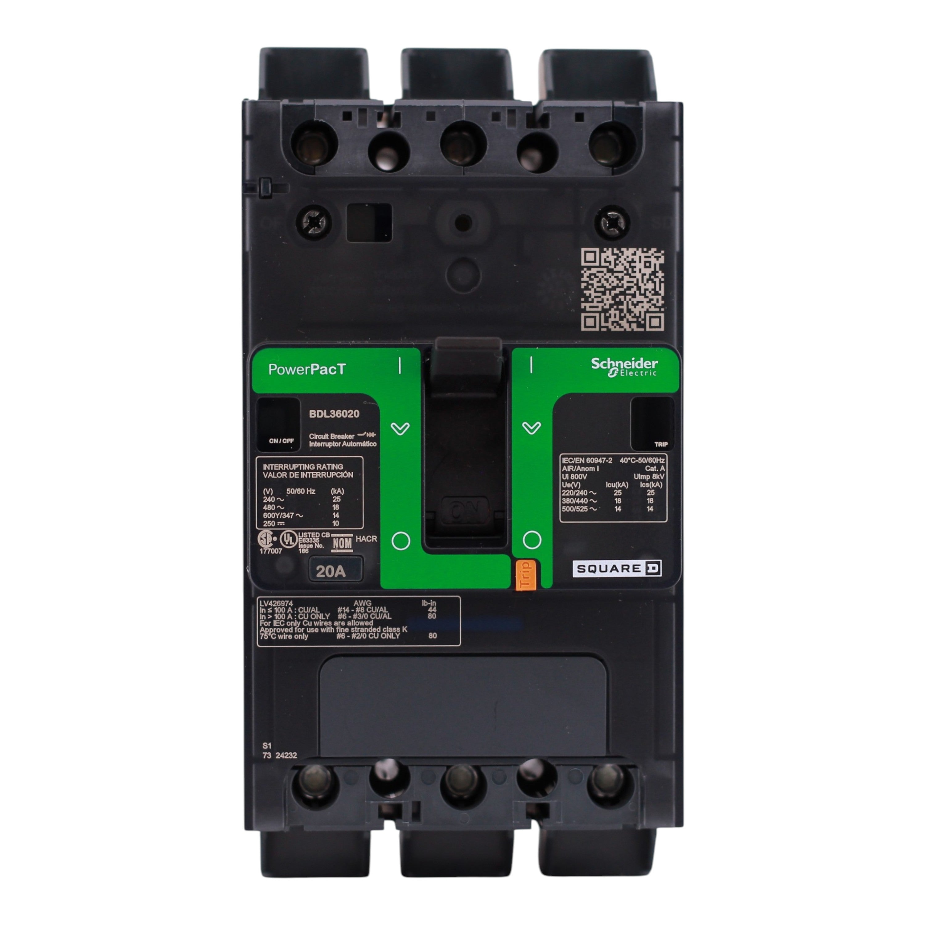 Square D PowerPacT B, BDL36020, 20A, 3P, 600Y/347VAC, Thermal Magnetic, Circuit Breaker - Image 4