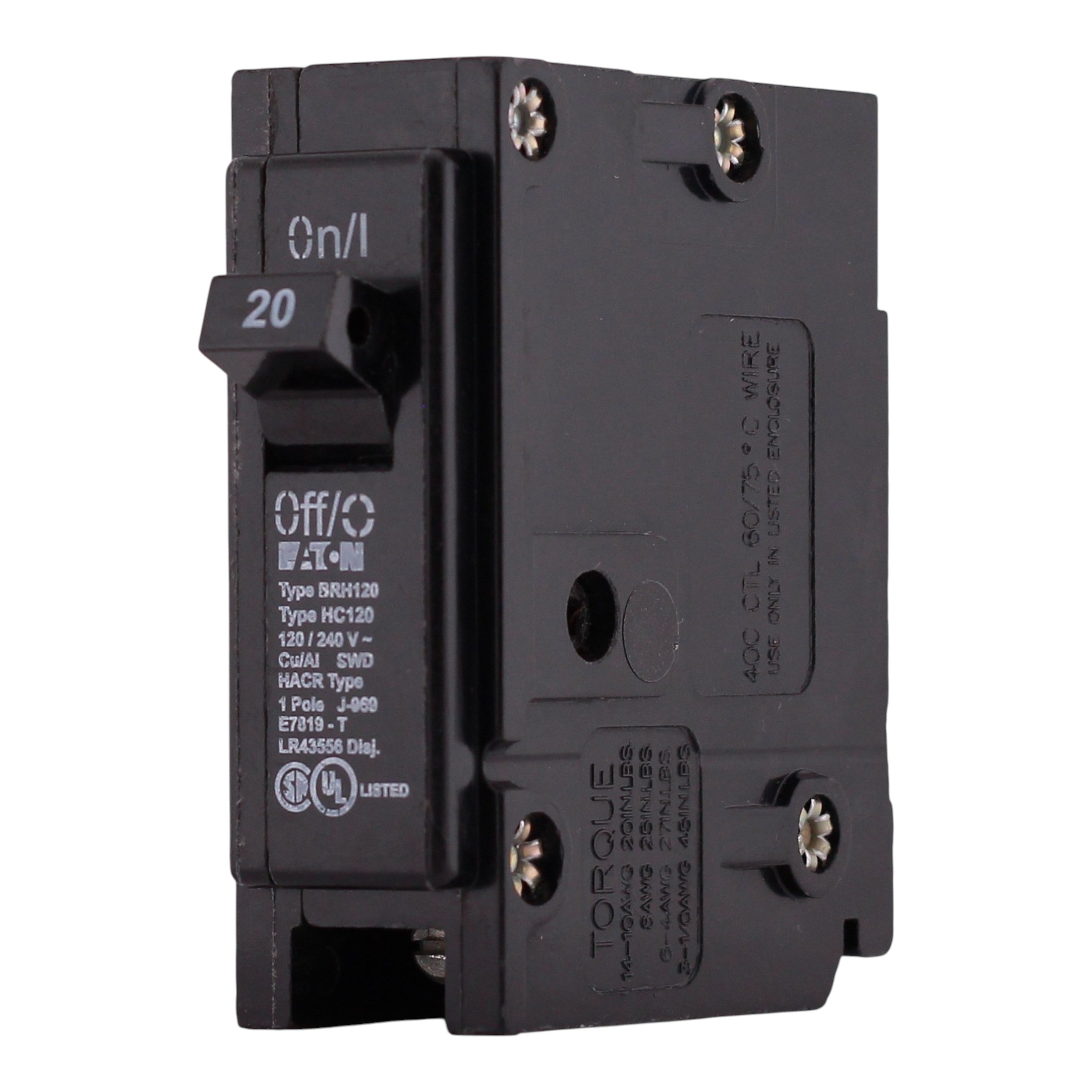 Eaton BRH, BRH120, 20A, 1P, 120/240V, Thermal Magnetic, Plug-On, High Interrupt, Circuit Breaker - Image 4