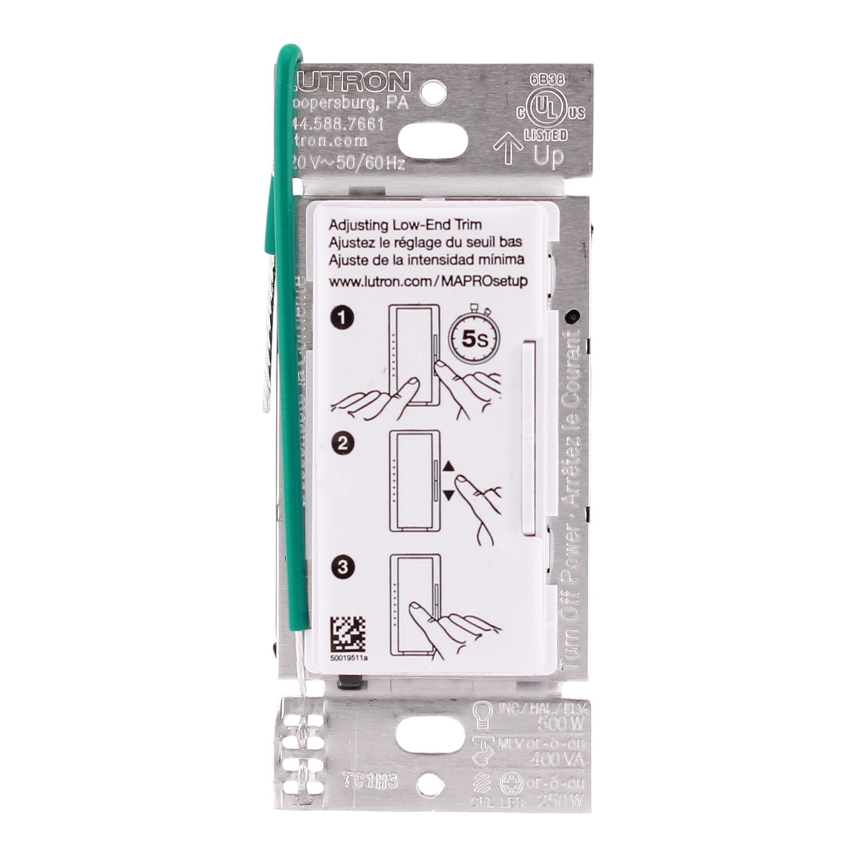 Lutron Maestro, MA-PRO-WH, 250W LED/500W Inc, 120V, Single Pole/Multi-Location, PRO LED+ Phase-Selectable Dimmer, White - Image 4