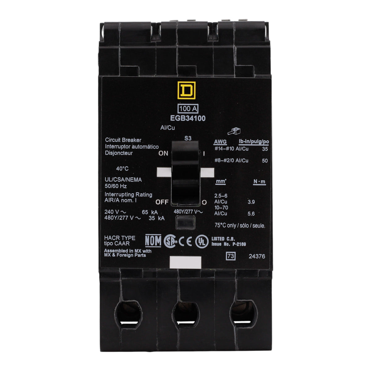 Square D E-Frame, EGB34100, 100A, 3P, 480Y/277V, Bolt-On, Circuit Breaker - Image 4