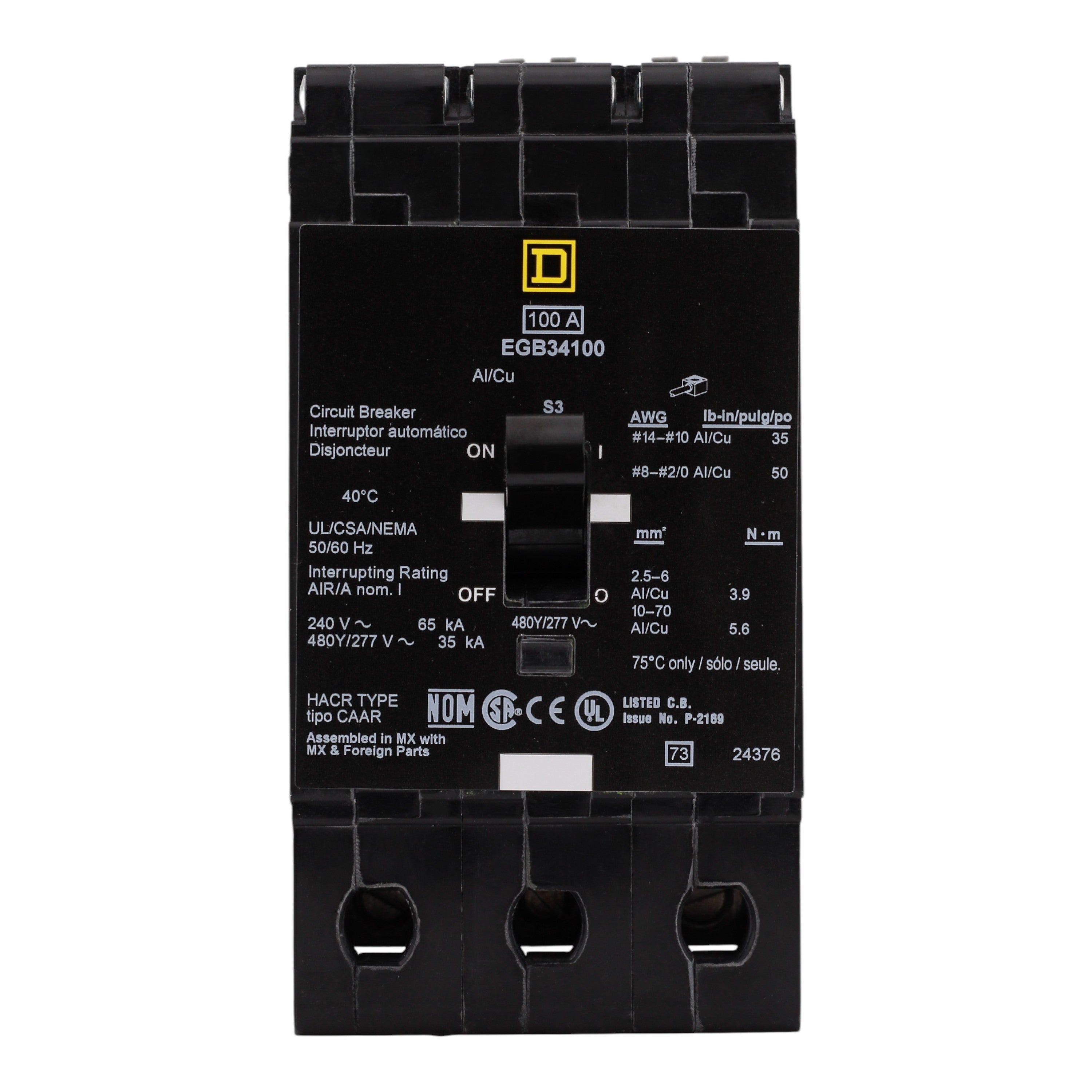 Square D E-Frame, EGB34100, 100A, 3P, 480Y/277V, Bolt-On, Circuit Breaker - Image 4