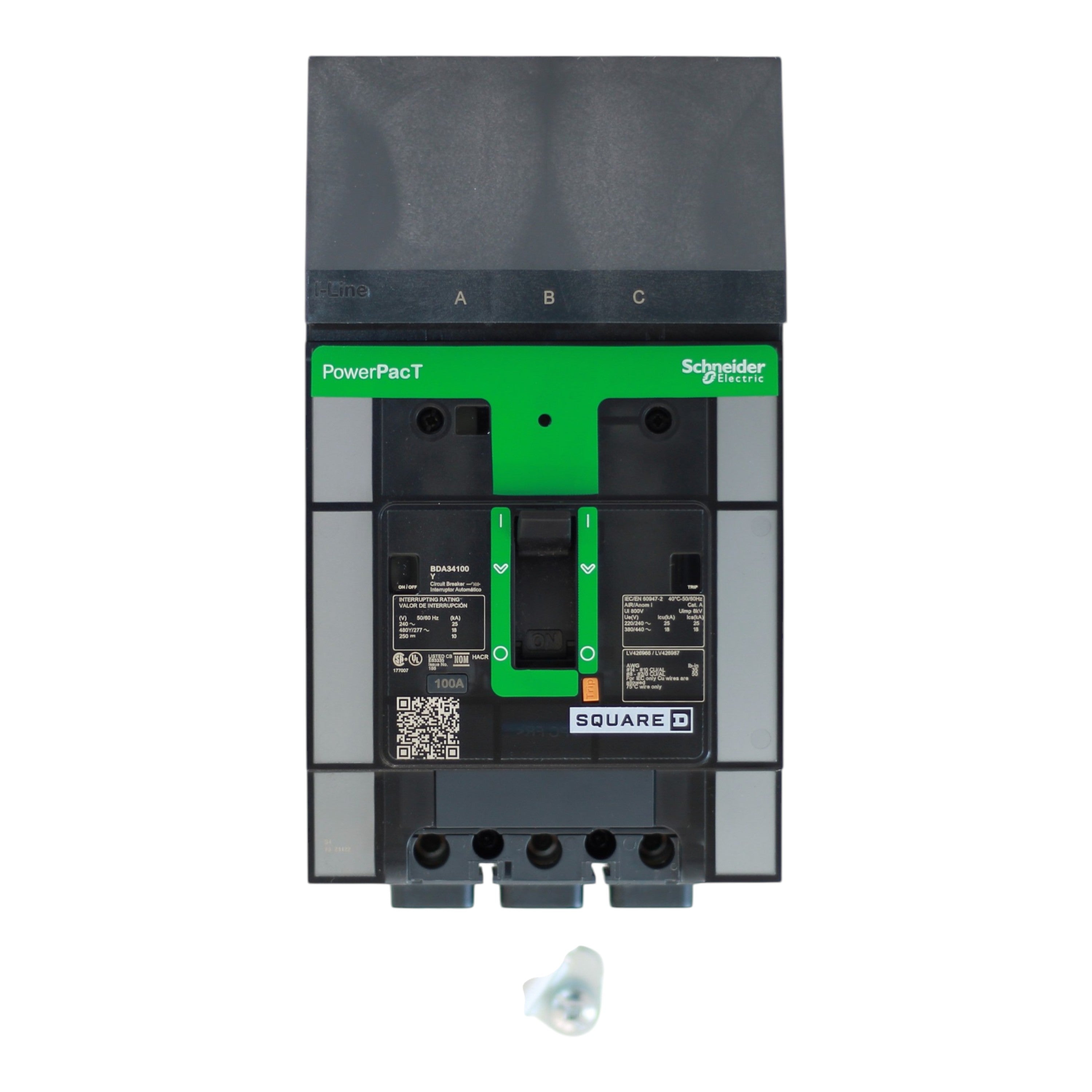 Square D PowerPacT B, BDA34100Y, 100A, 3P, 480Y/277V, I-Line, Thermal Magnetic, Circuit Breaker - Image 4