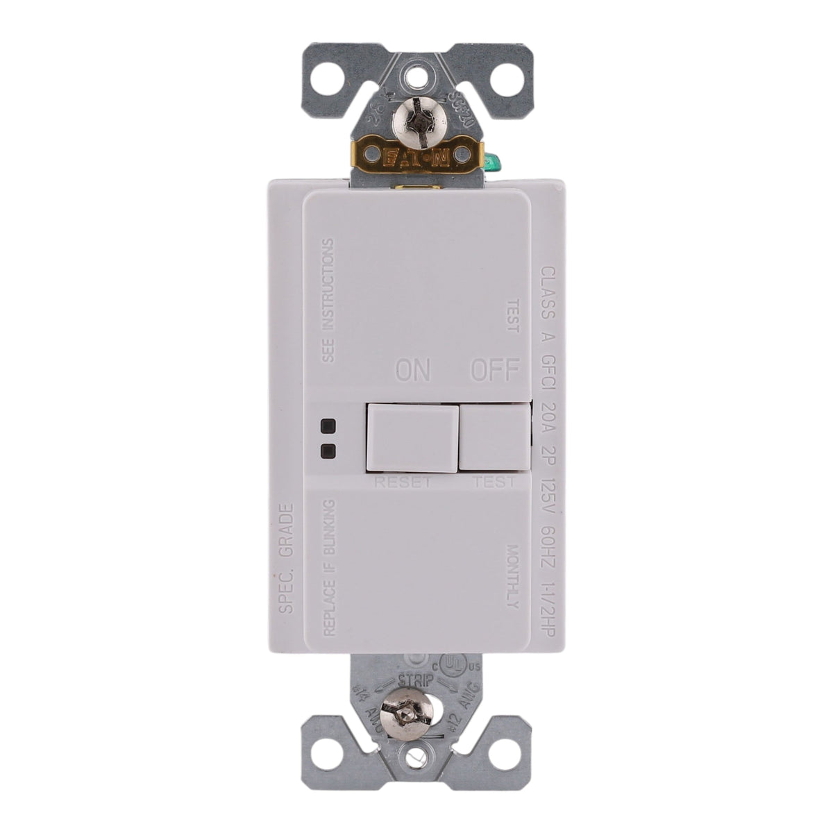 Eaton Arrow Hart, SGFD20W, 20A, 2P, 125V, GFCI, Blankface, Self-Test, Receptacle - Image 4